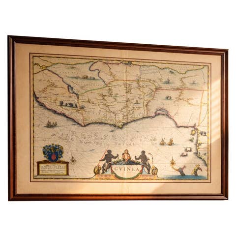 Antique Guinea Map, West Africa – Blaeu c.1642, Ships, Animals