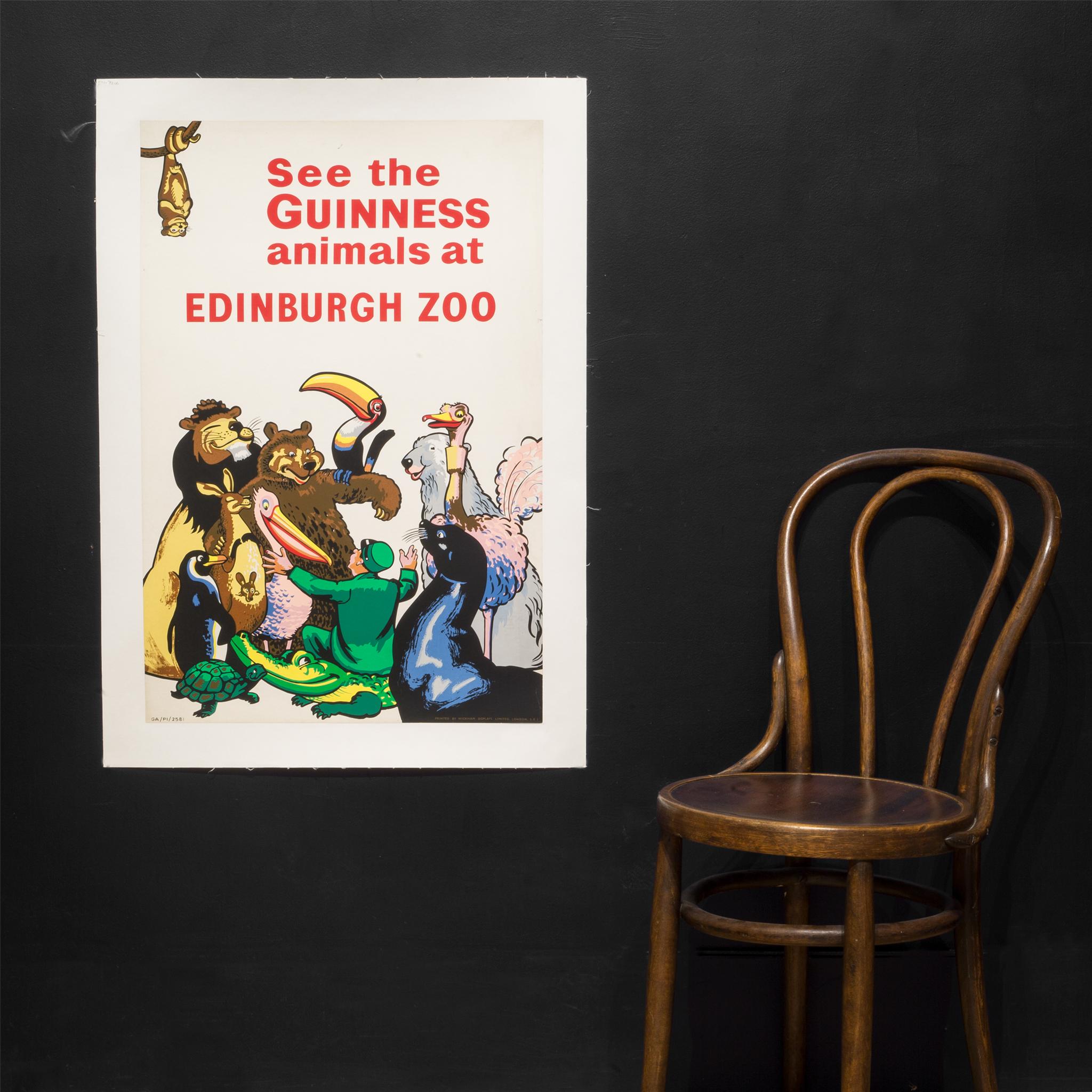 About

The poster is a joint effort of Guinness Beer and the Edinburgh Zoo to promote visits to the zoo where animals featured in Guinness advertising can be seen.
This is an original vintage poster and not a reproduction. This poster is