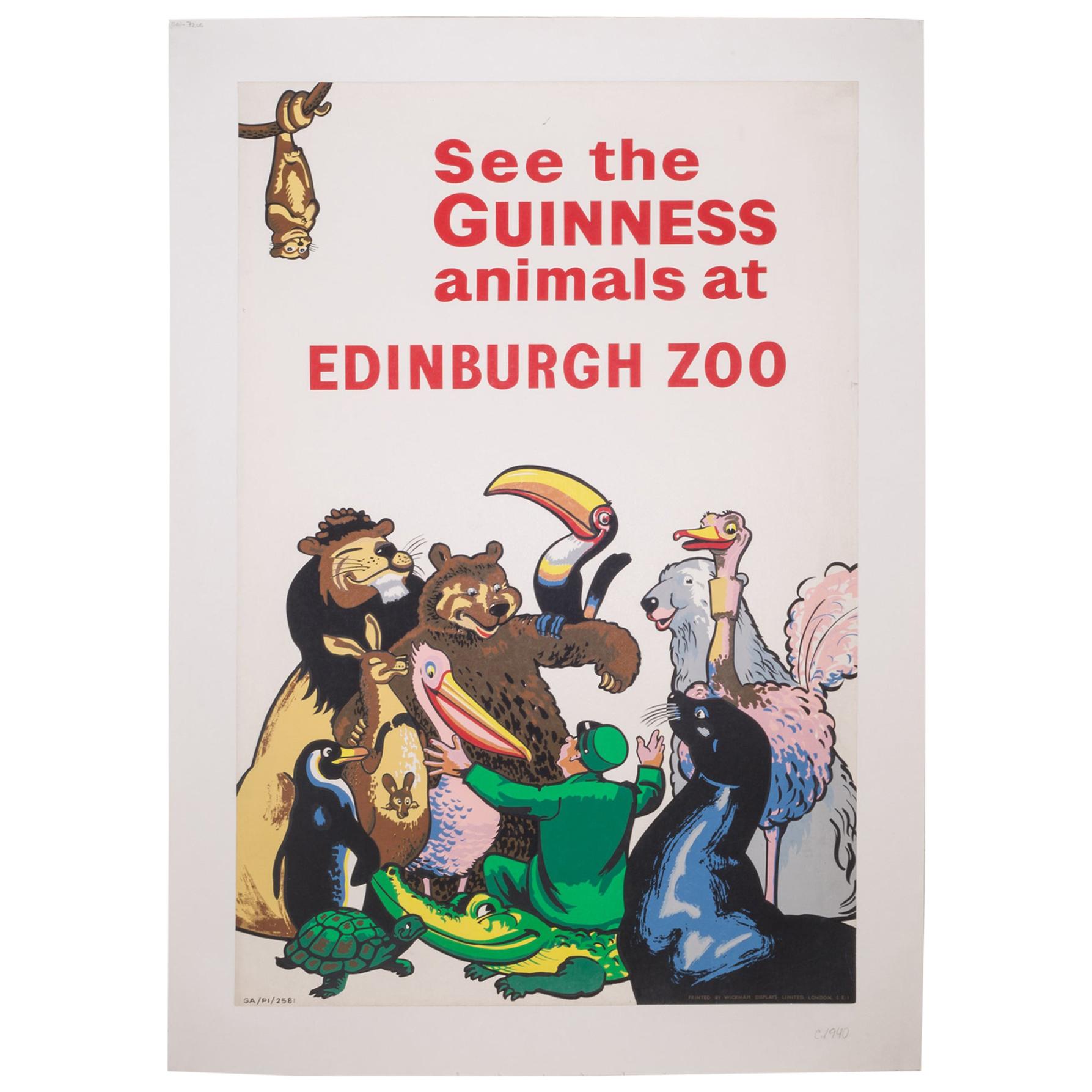 Antique Guiness Beer/Ediburgh Zoo Poster, circa 1940