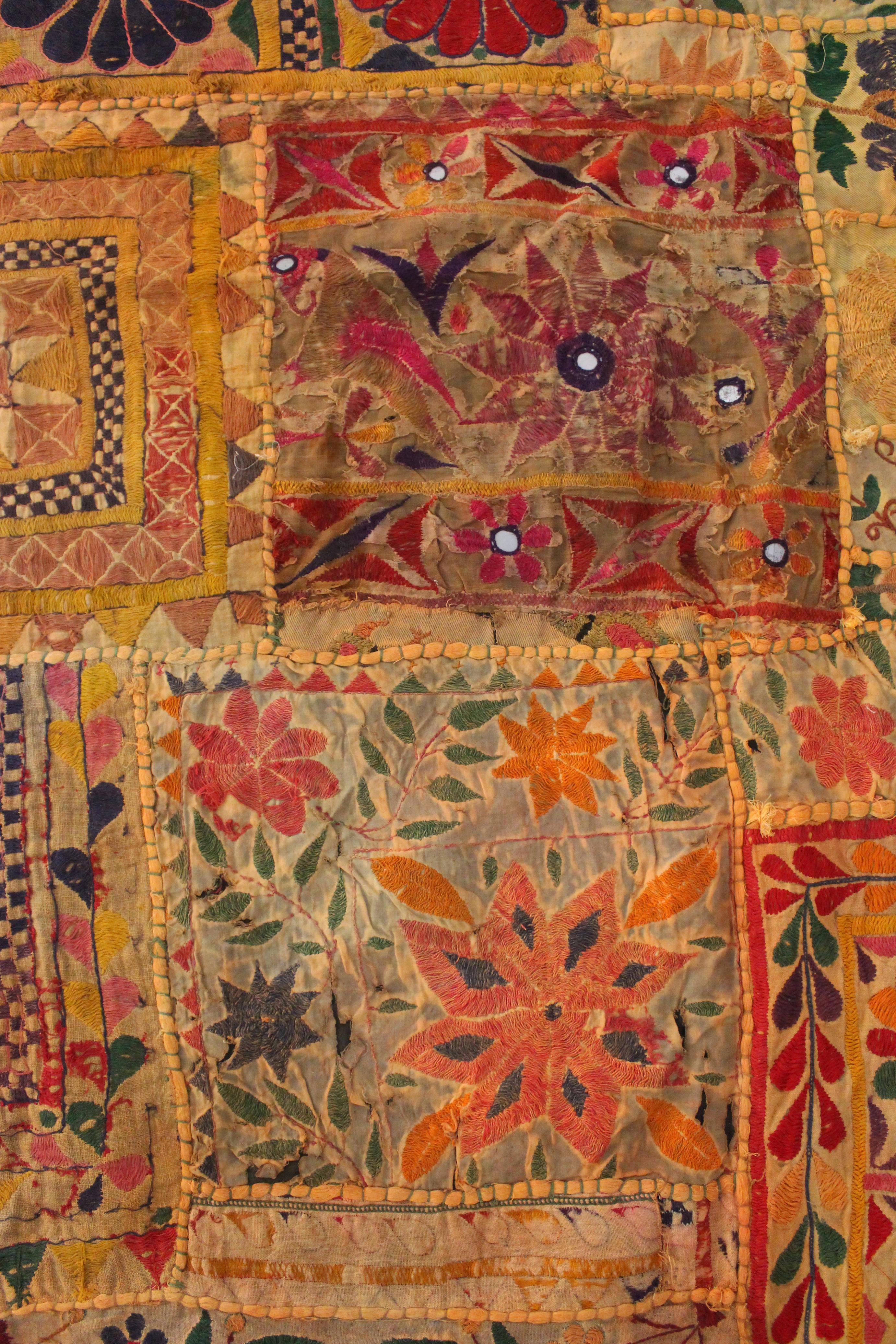 Antique Gujarati tapestry, wall hanging textile from India For Sale 4