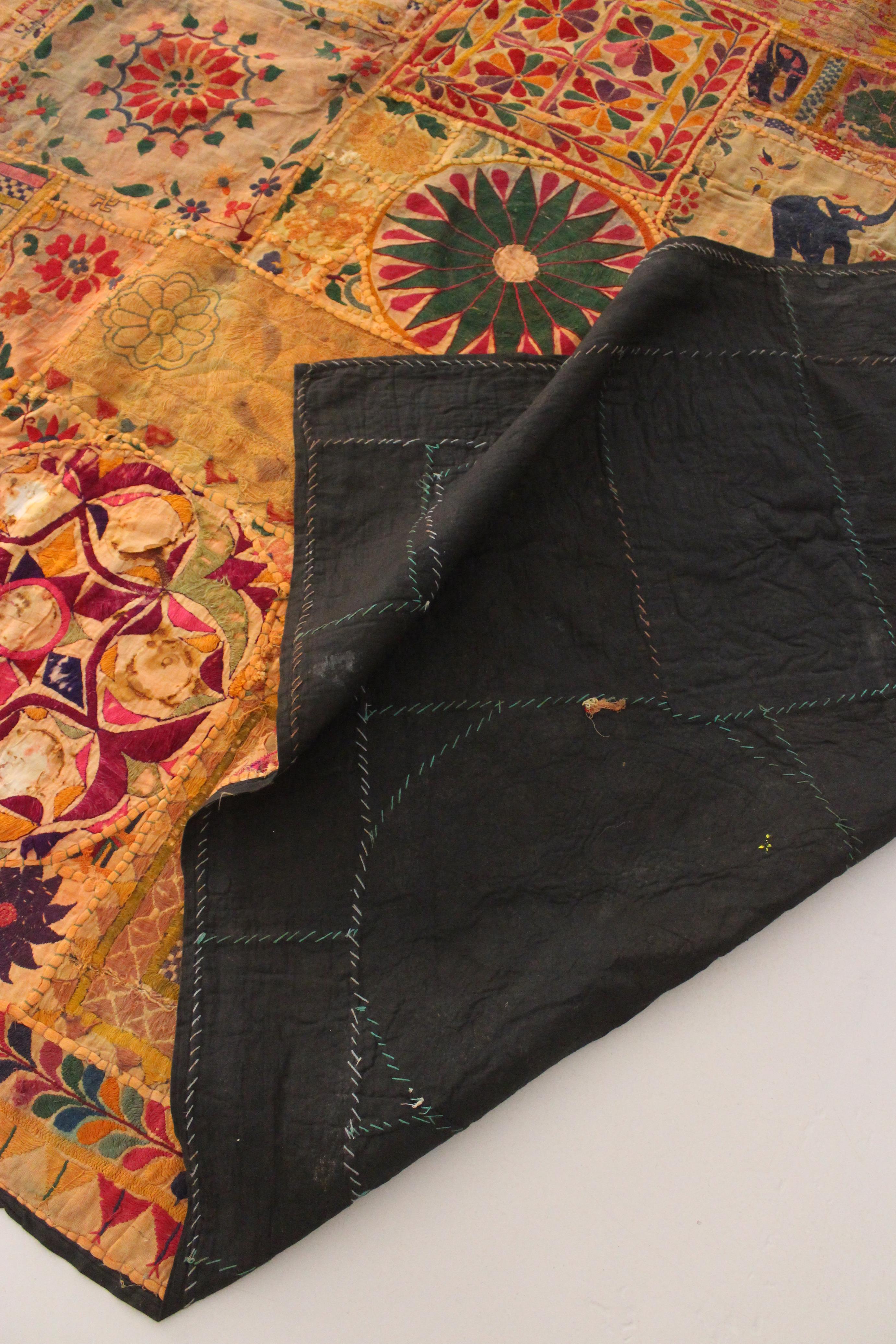 Antique Gujarati tapestry, wall hanging textile from India For Sale 5