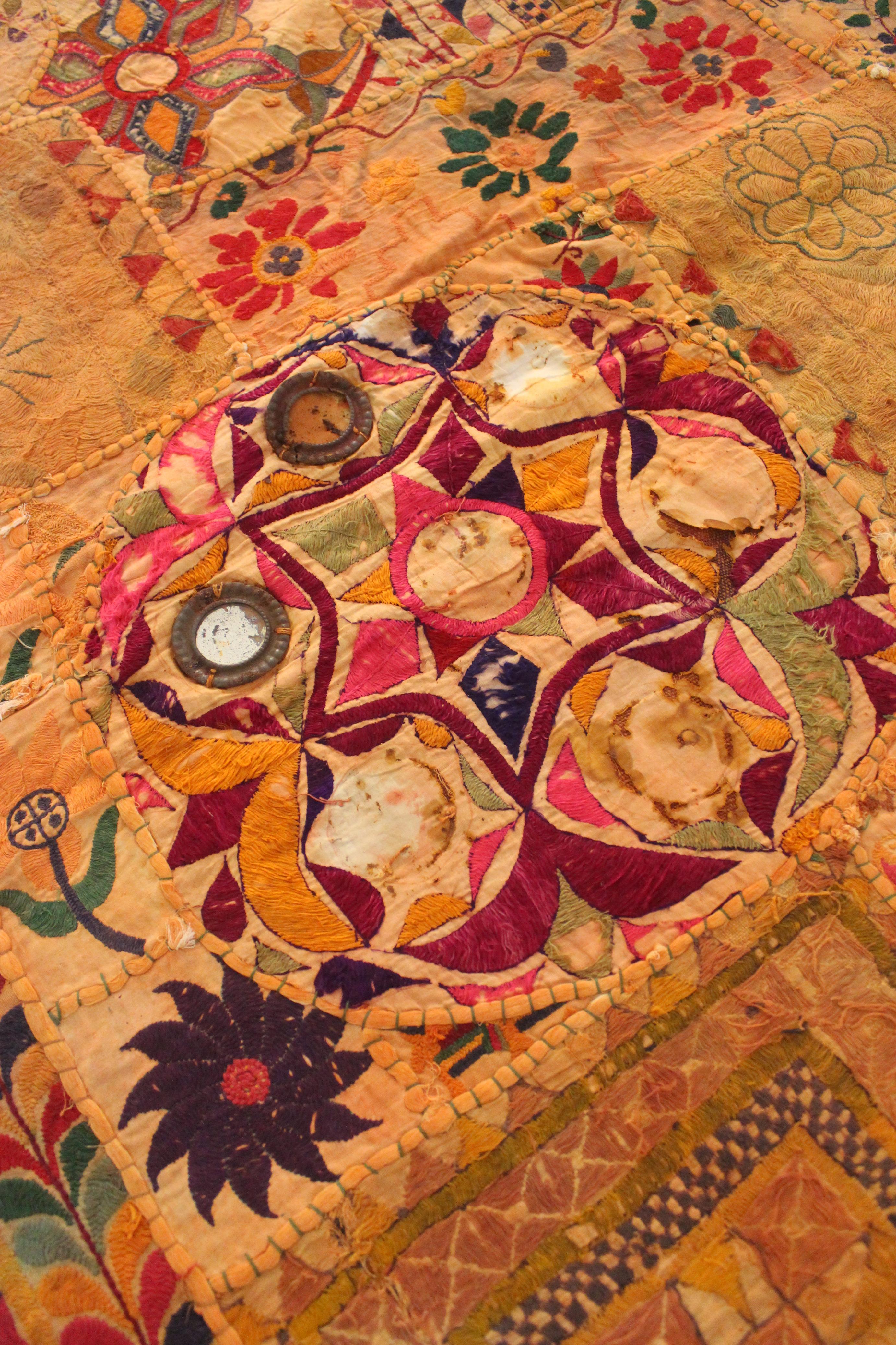 Antique Gujarati tapestry, wall hanging textile from India For Sale 6
