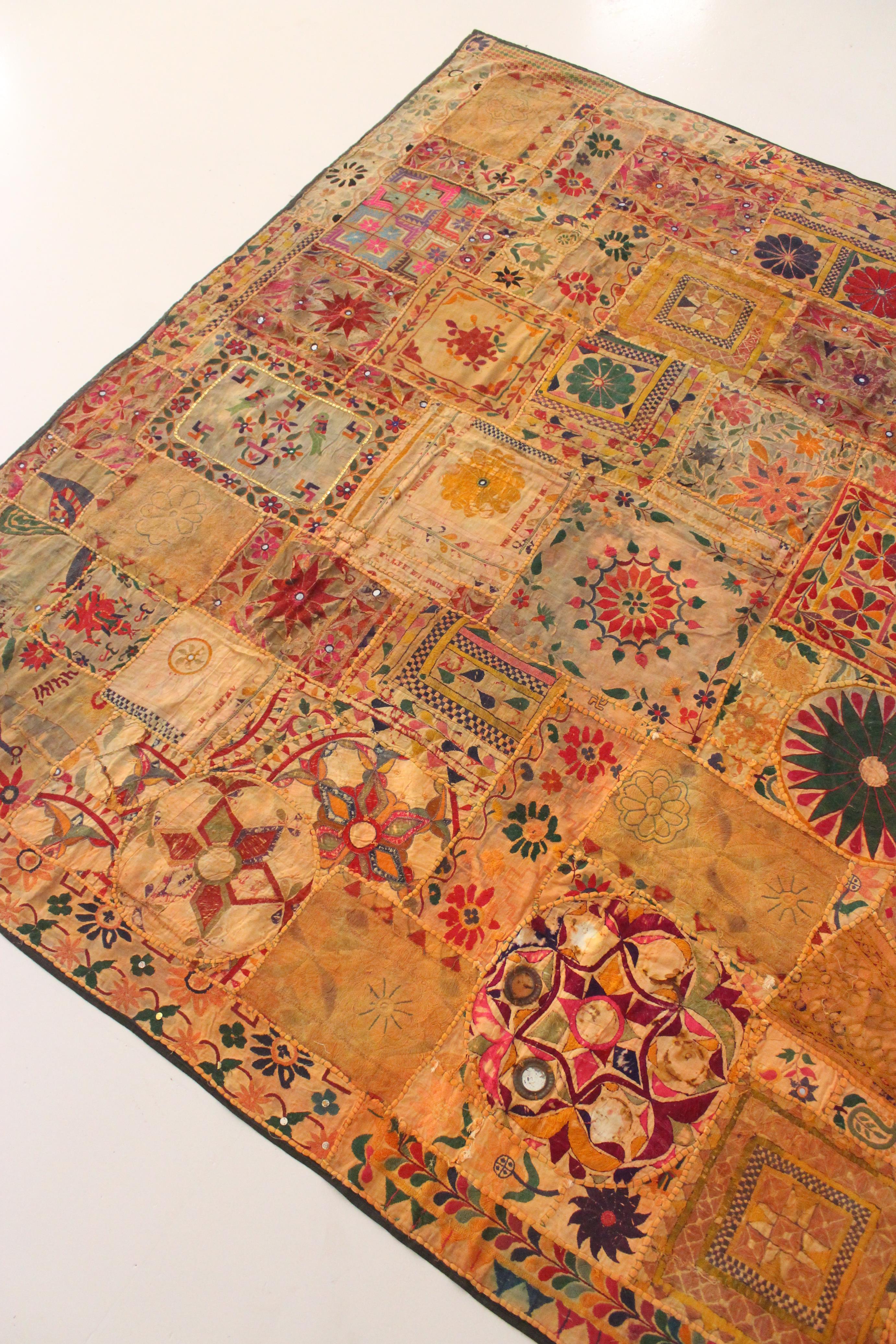 Antique Gujarati tapestry, wall hanging textile from India For Sale 7
