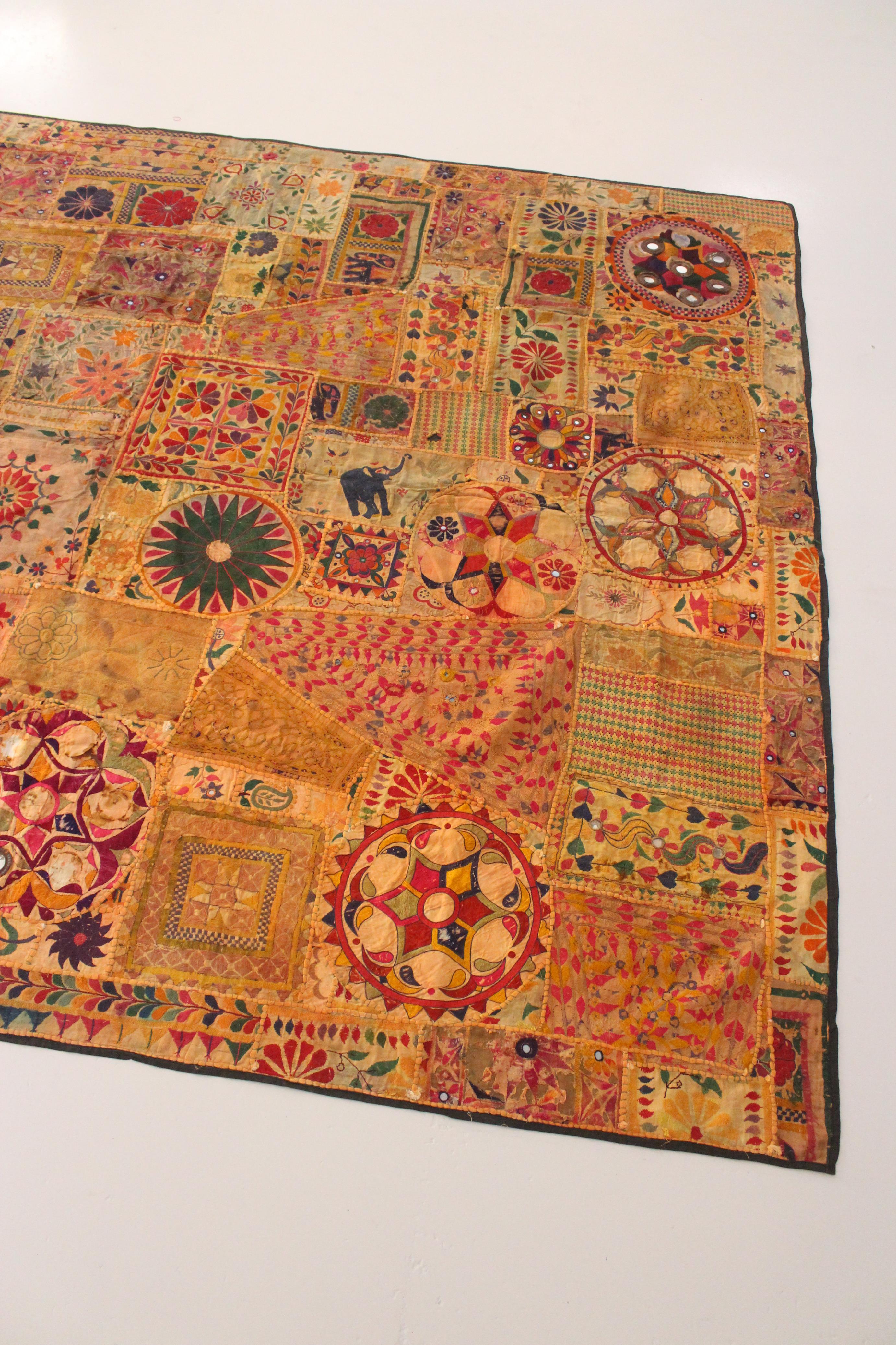 Antique Gujarati tapestry, wall hanging textile from India For Sale 8