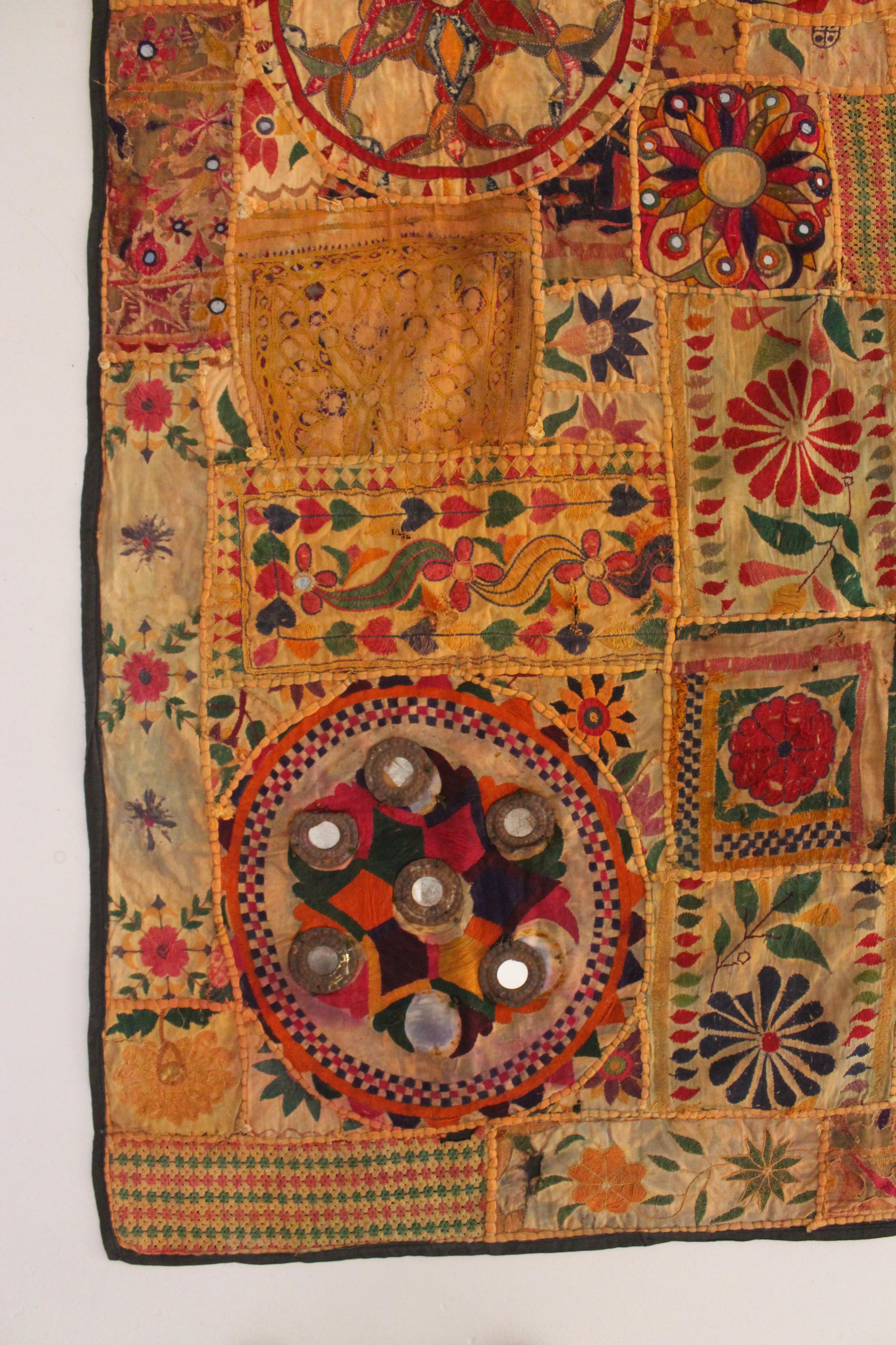 Indian Antique Gujarati tapestry, wall hanging textile from India For Sale