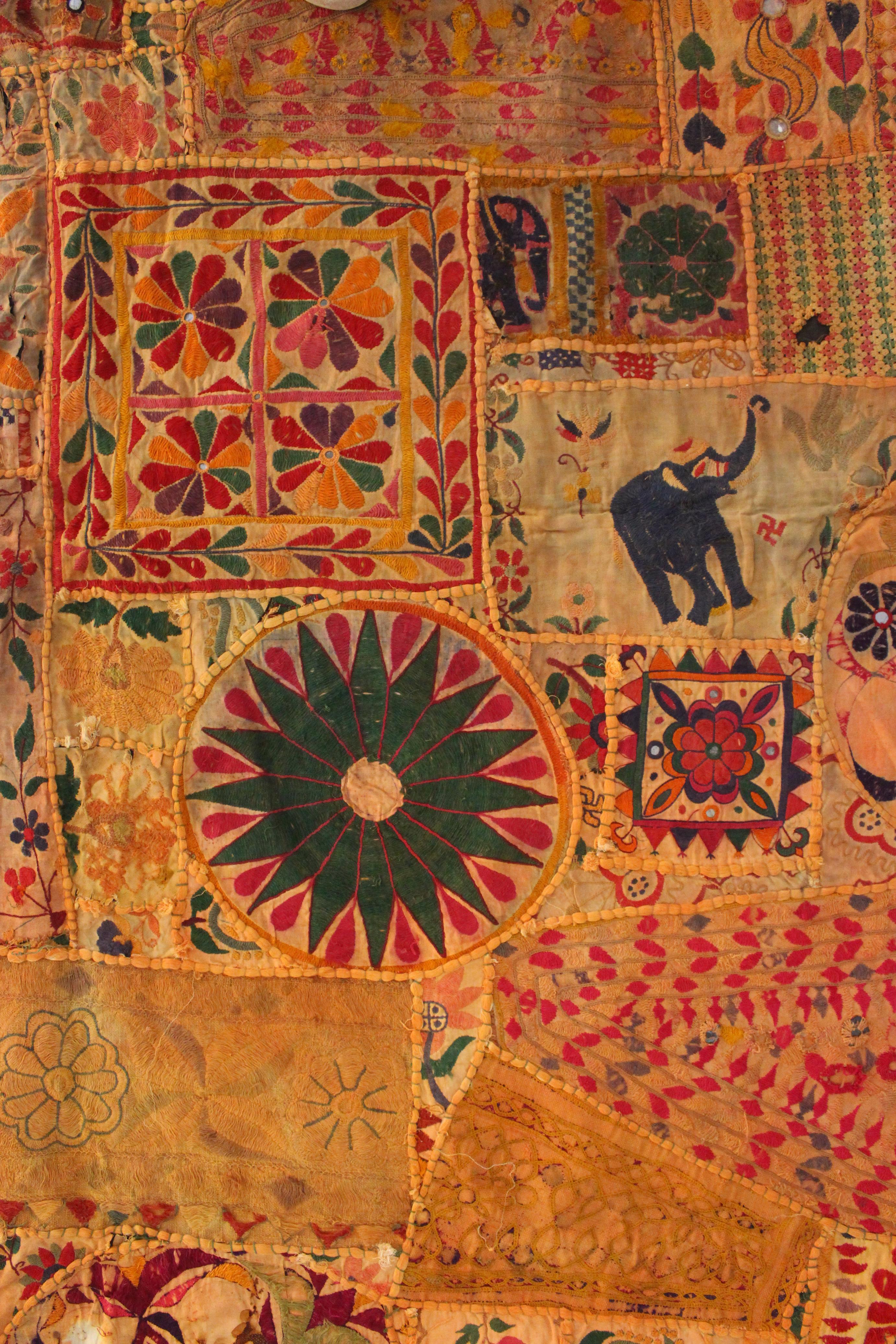 Patchwork Antique Gujarati tapestry, wall hanging textile from India For Sale