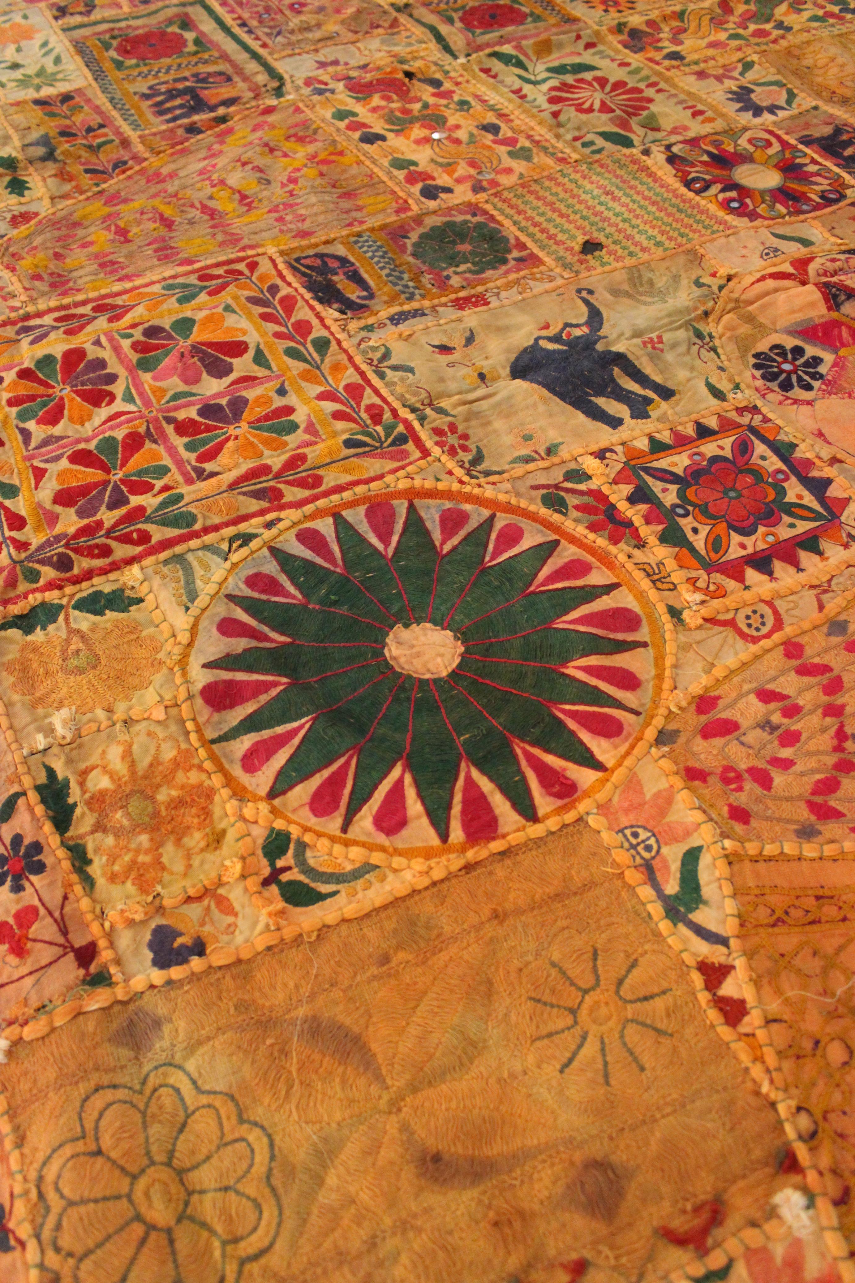 20th Century Antique Gujarati tapestry, wall hanging textile from India For Sale