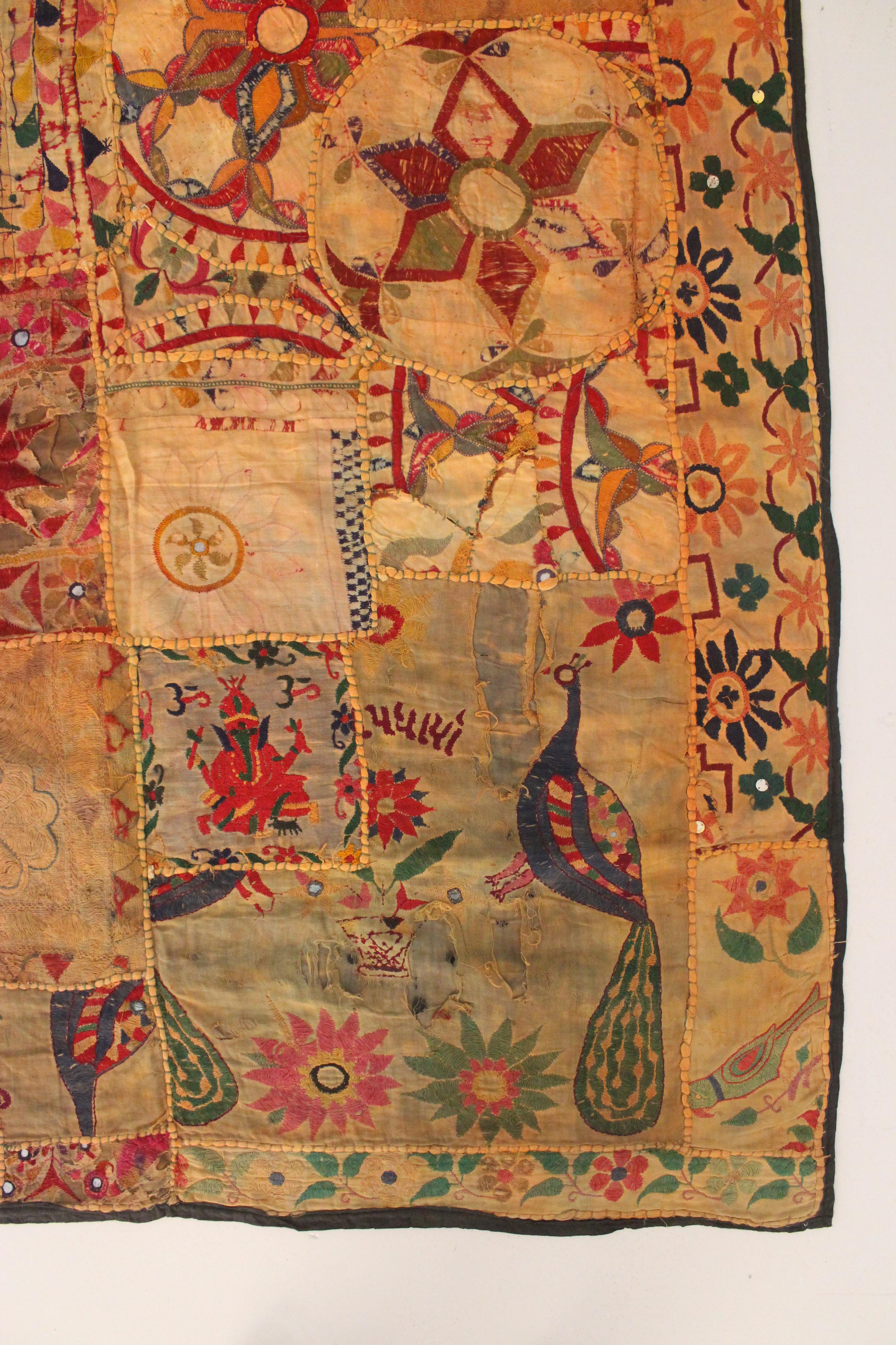 Cotton Antique Gujarati tapestry, wall hanging textile from India For Sale