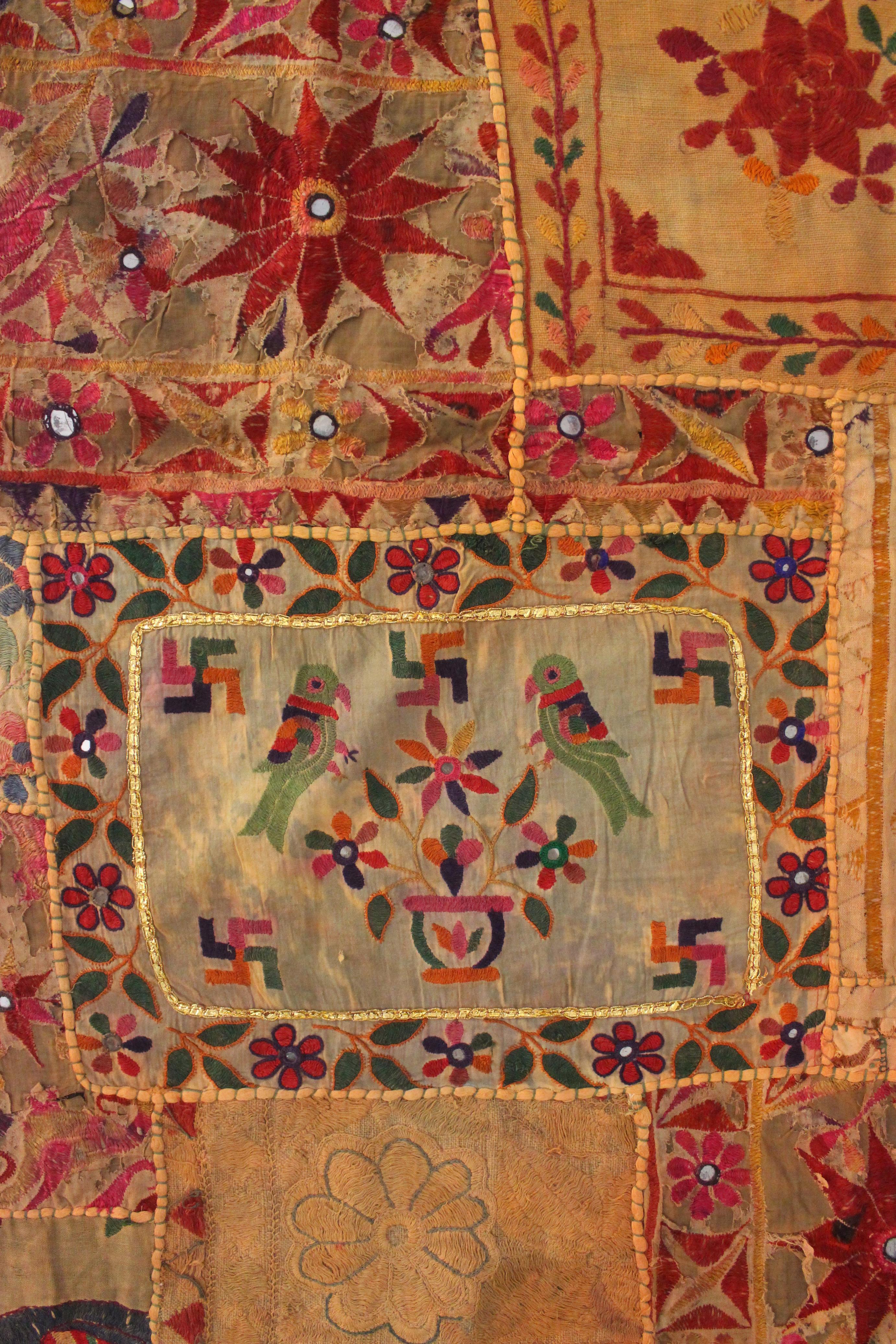 Antique Gujarati tapestry, wall hanging textile from India For Sale 1