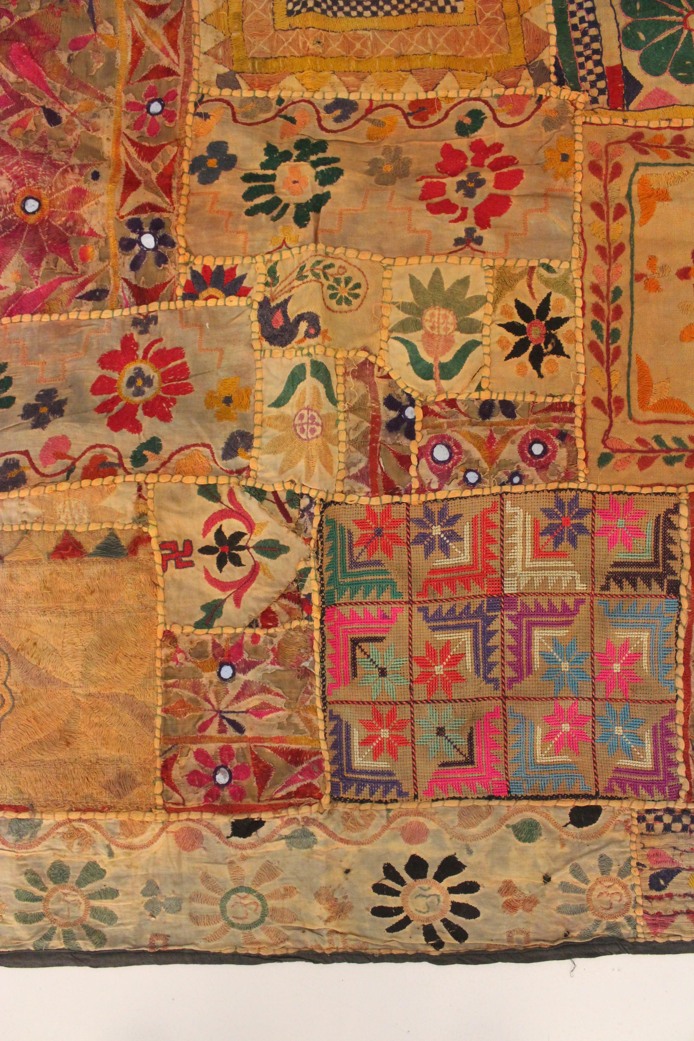 Antique Gujarati tapestry, wall hanging textile from India For Sale 2