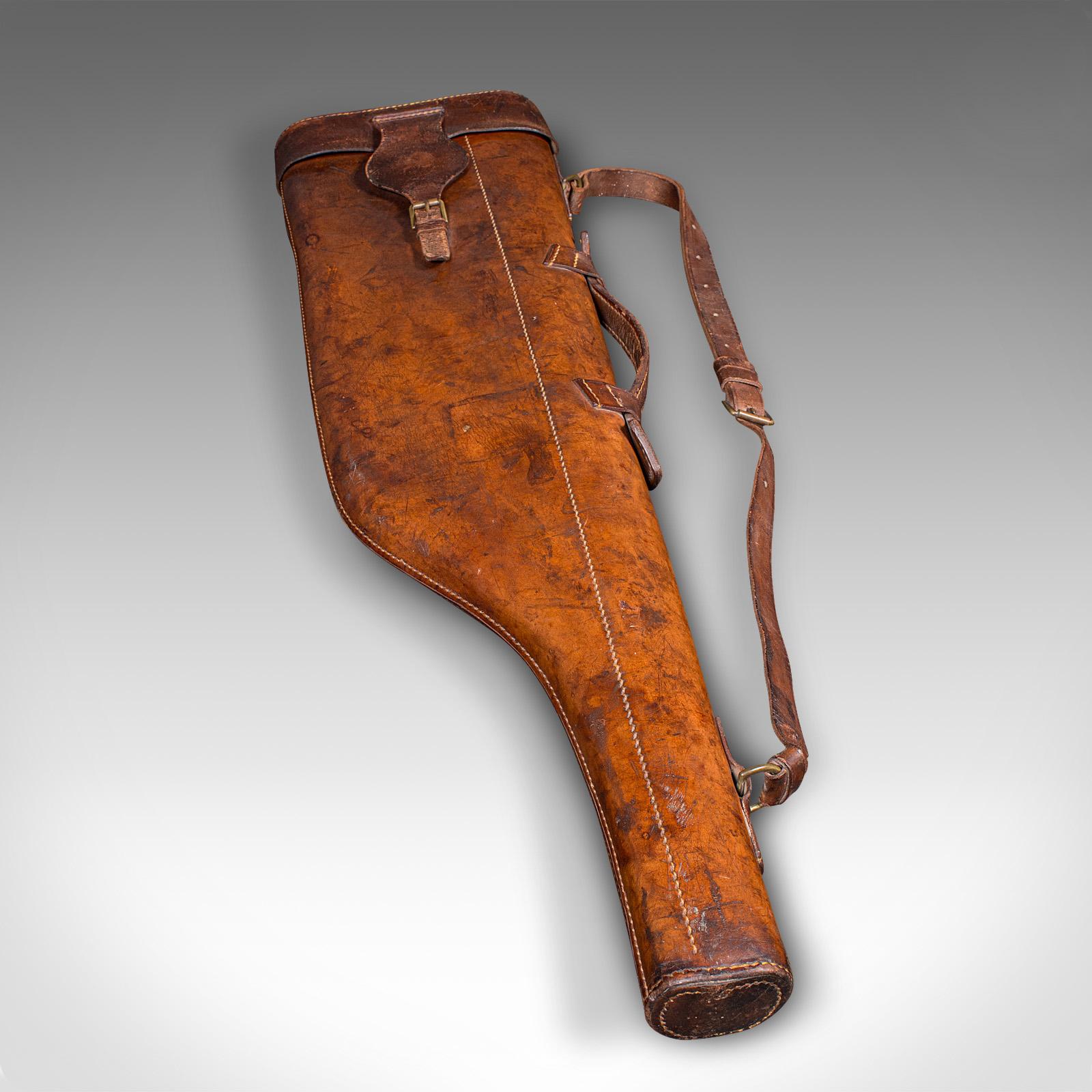 British Antique Gun Slip Case, English, Leather, Leg of Mutton Rifle Sleeve, Victorian For Sale