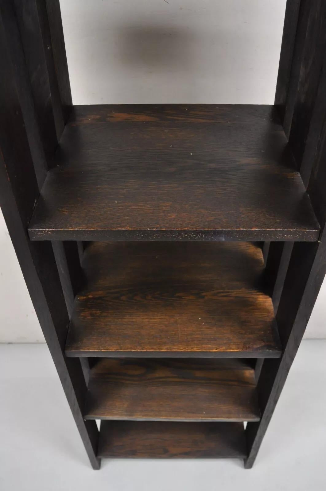 Antique Gunlocke Mission Oak Arts & Crafts 5 Tier Slatted Narrow Open Bookcase For Sale 5