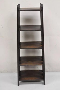 Antique Gunlocke Mission Oak Arts & Crafts 5 Tier Slatted Narrow Open Bookcase