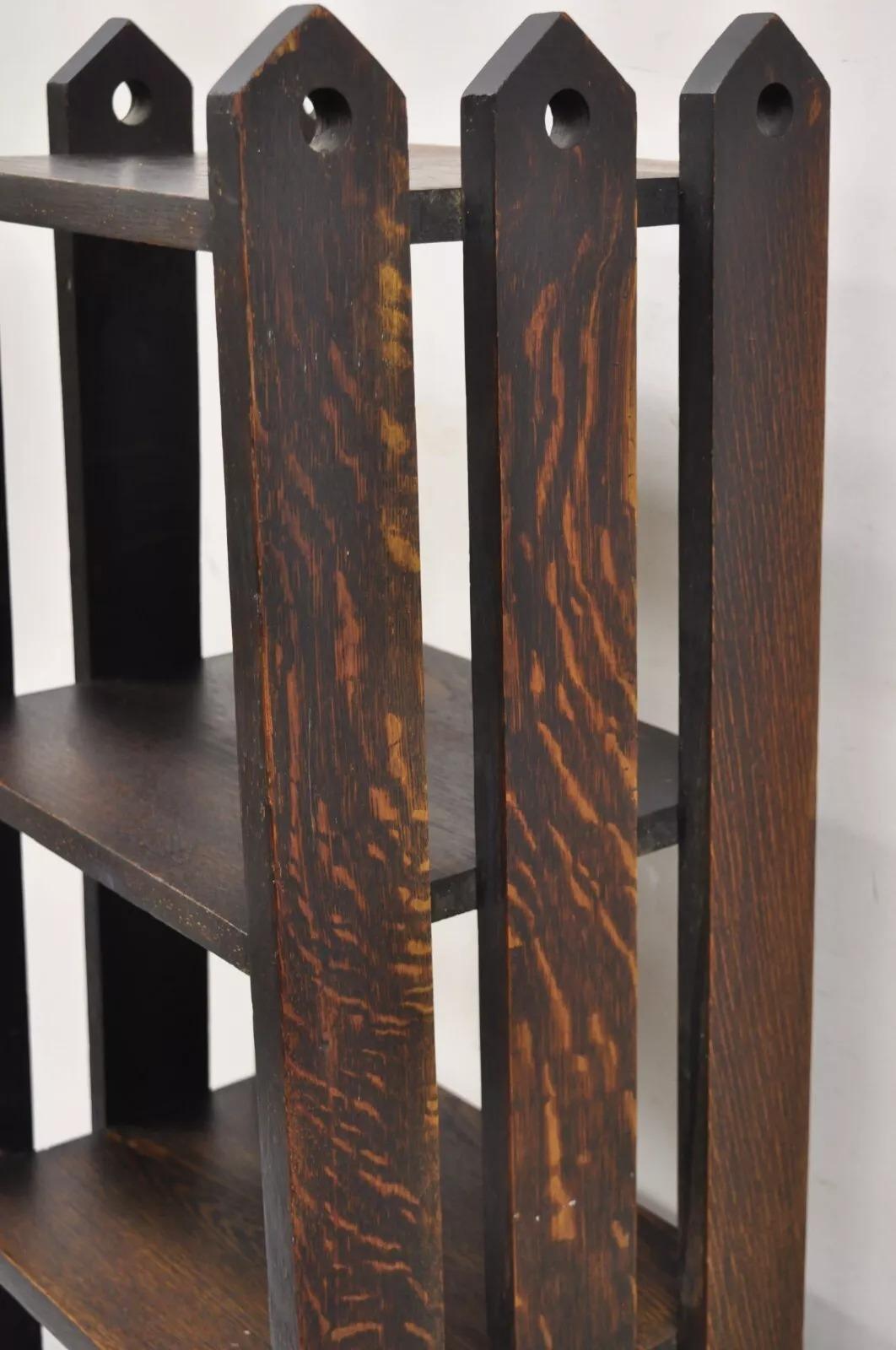 Arts and Crafts Antique Gunlocke Mission Oak Arts & Crafts 5 Tier Slatted Narrow Open Bookcase For Sale
