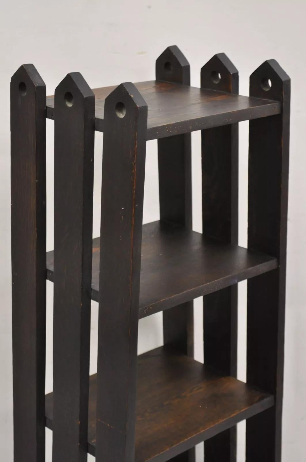 20th Century Antique Gunlocke Mission Oak Arts & Crafts 5 Tier Slatted Narrow Open Bookcase For Sale