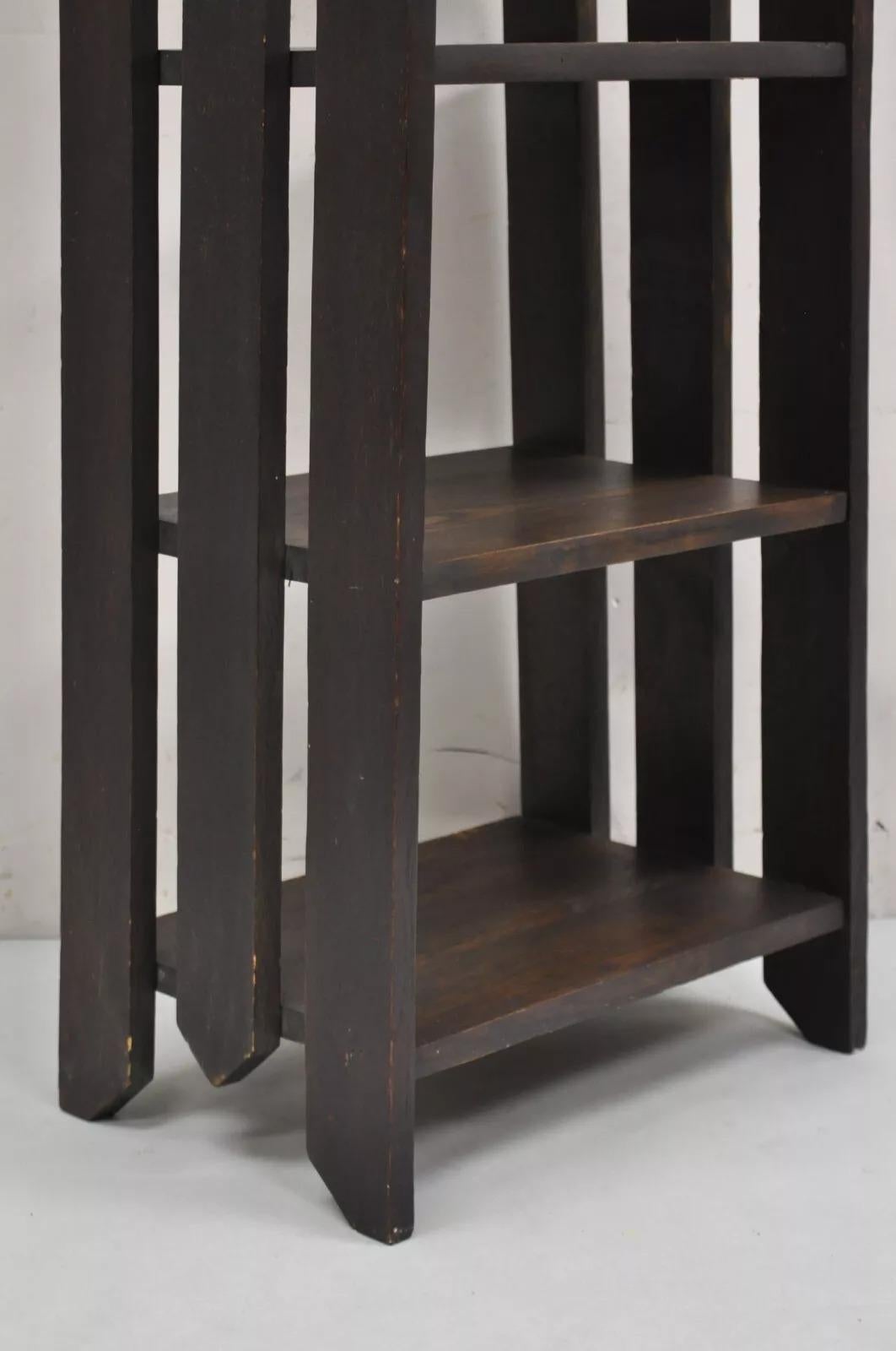 Antique Gunlocke Mission Oak Arts & Crafts 5 Tier Slatted Narrow Open Bookcase For Sale 1
