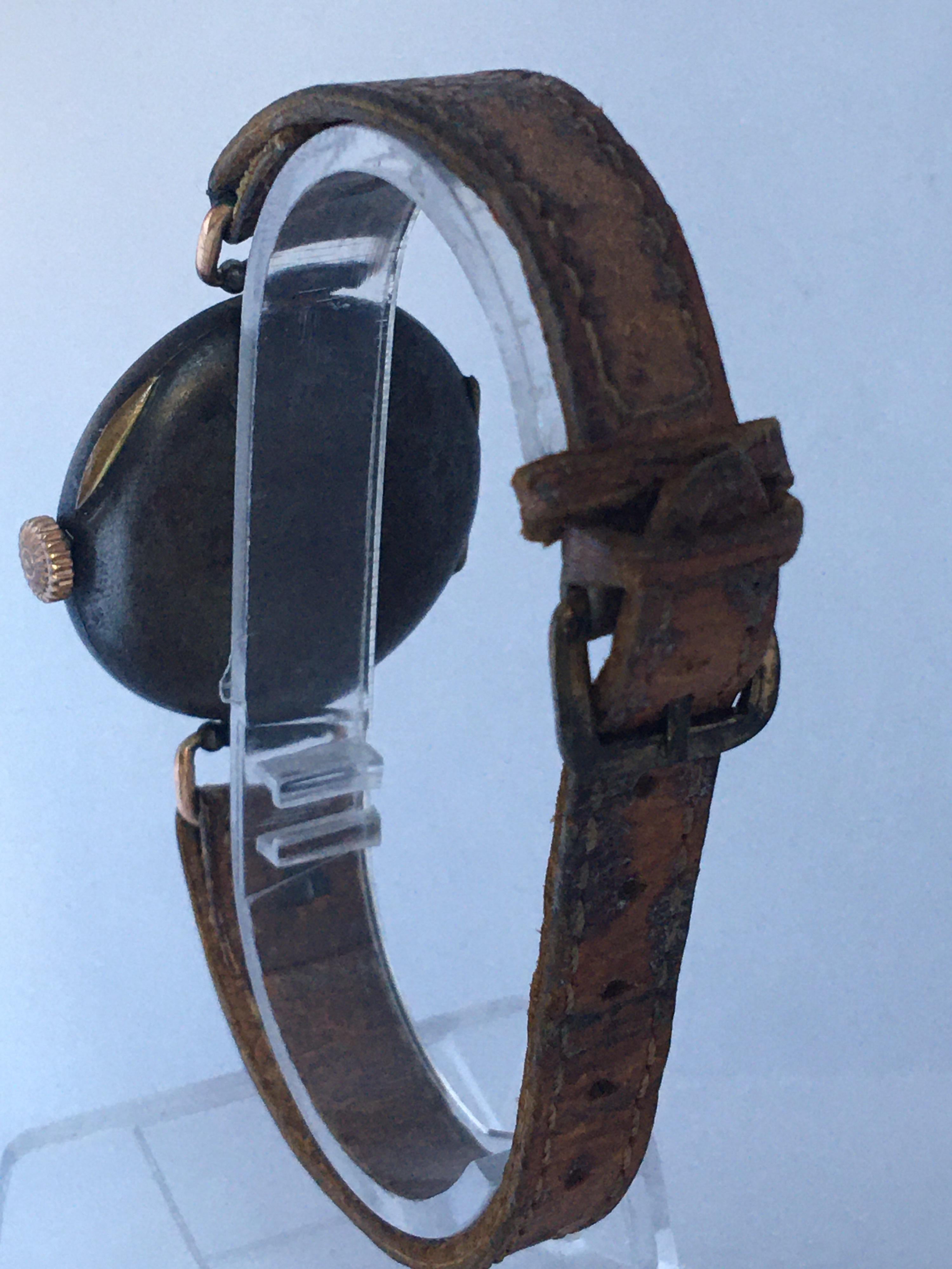 Women's or Men's Antique Gunmetal Hand-Winding Trench Watch