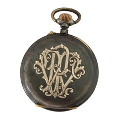 Antique Gunmetal and Silver Moonphase Calendar Pocket Watch