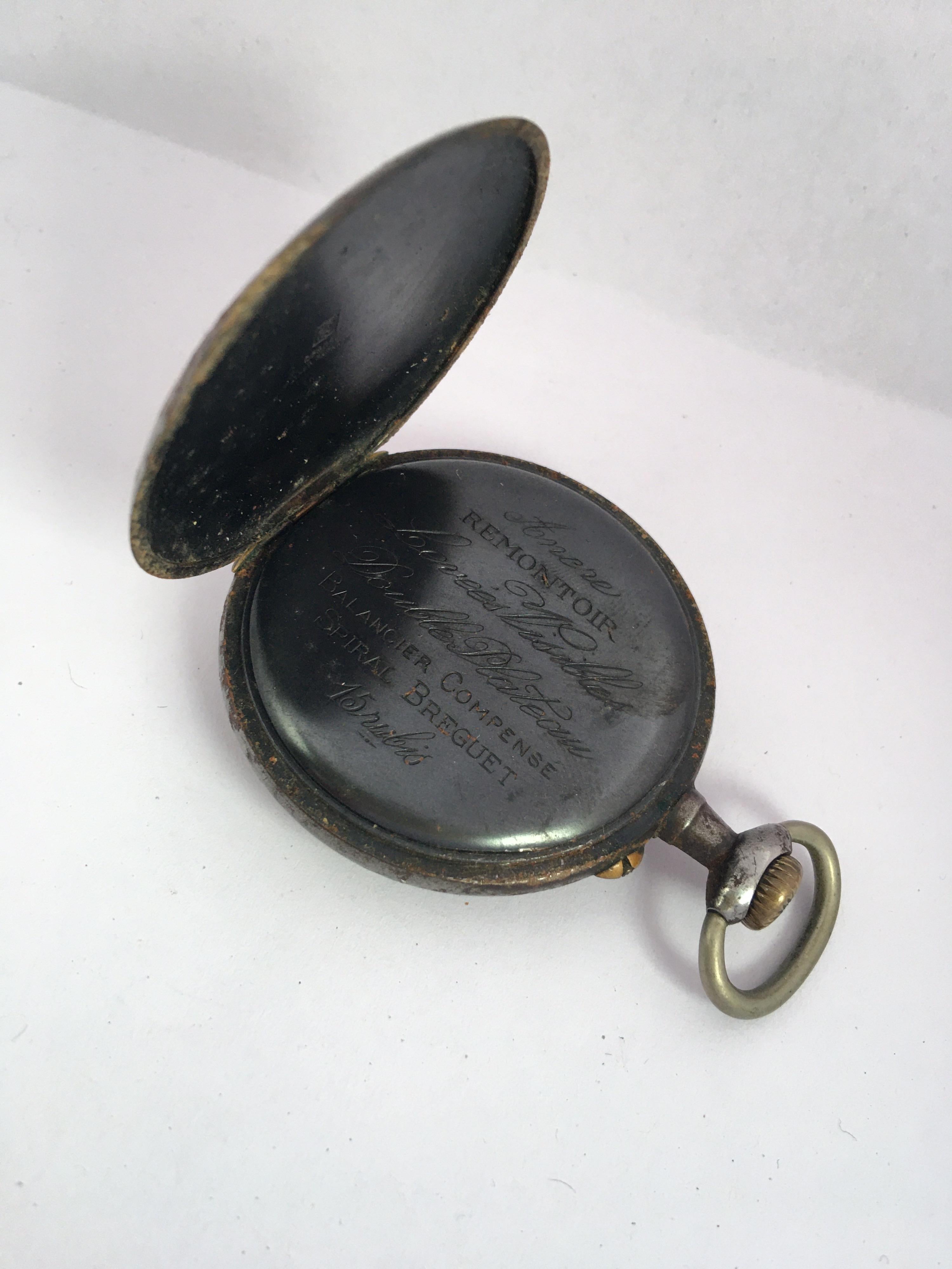 Antique Gunmetal Casing Pin Set Hand Winding Pocket Watch In Good Condition In Carlisle, GB