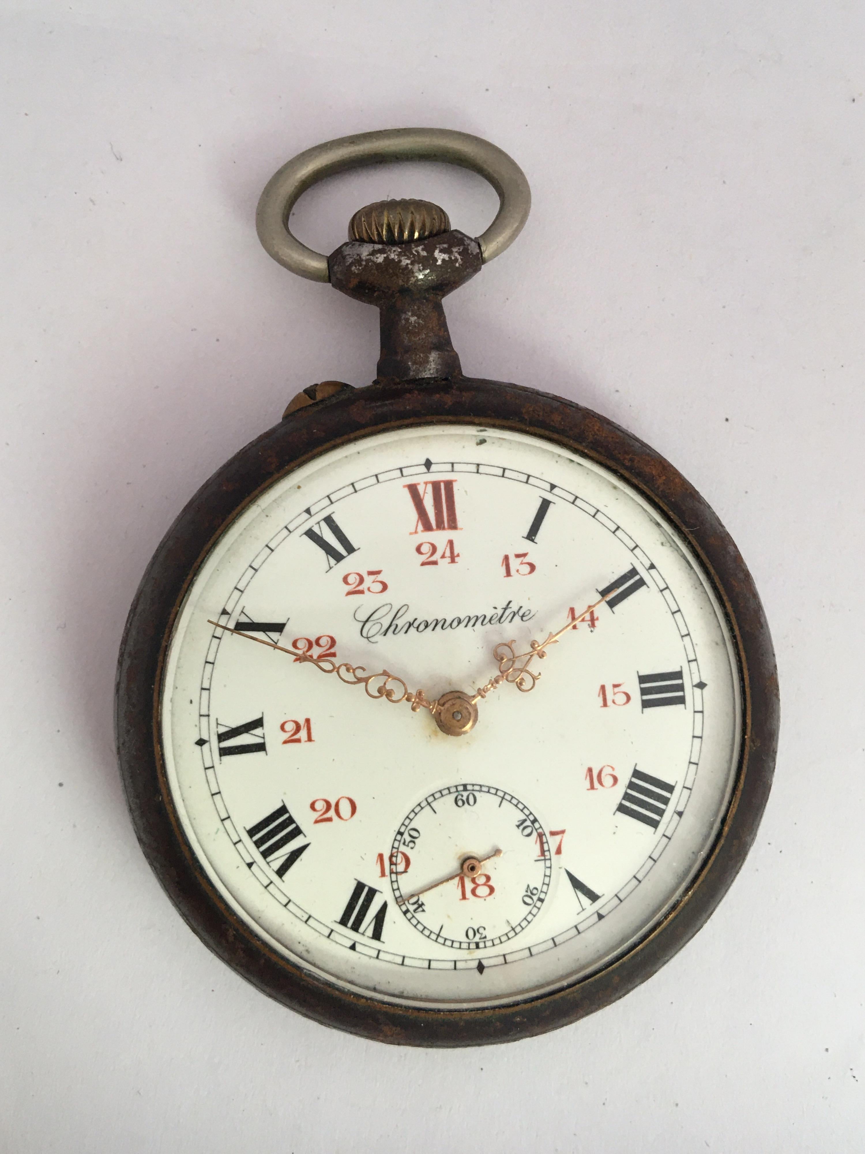 Antique Gunmetal Casing Pin Set Hand Winding Pocket Watch 2