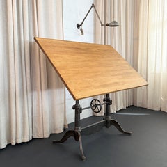 Antique Gunmetal Cast Iron And Pine Drafting Table By Keuffel & Esser