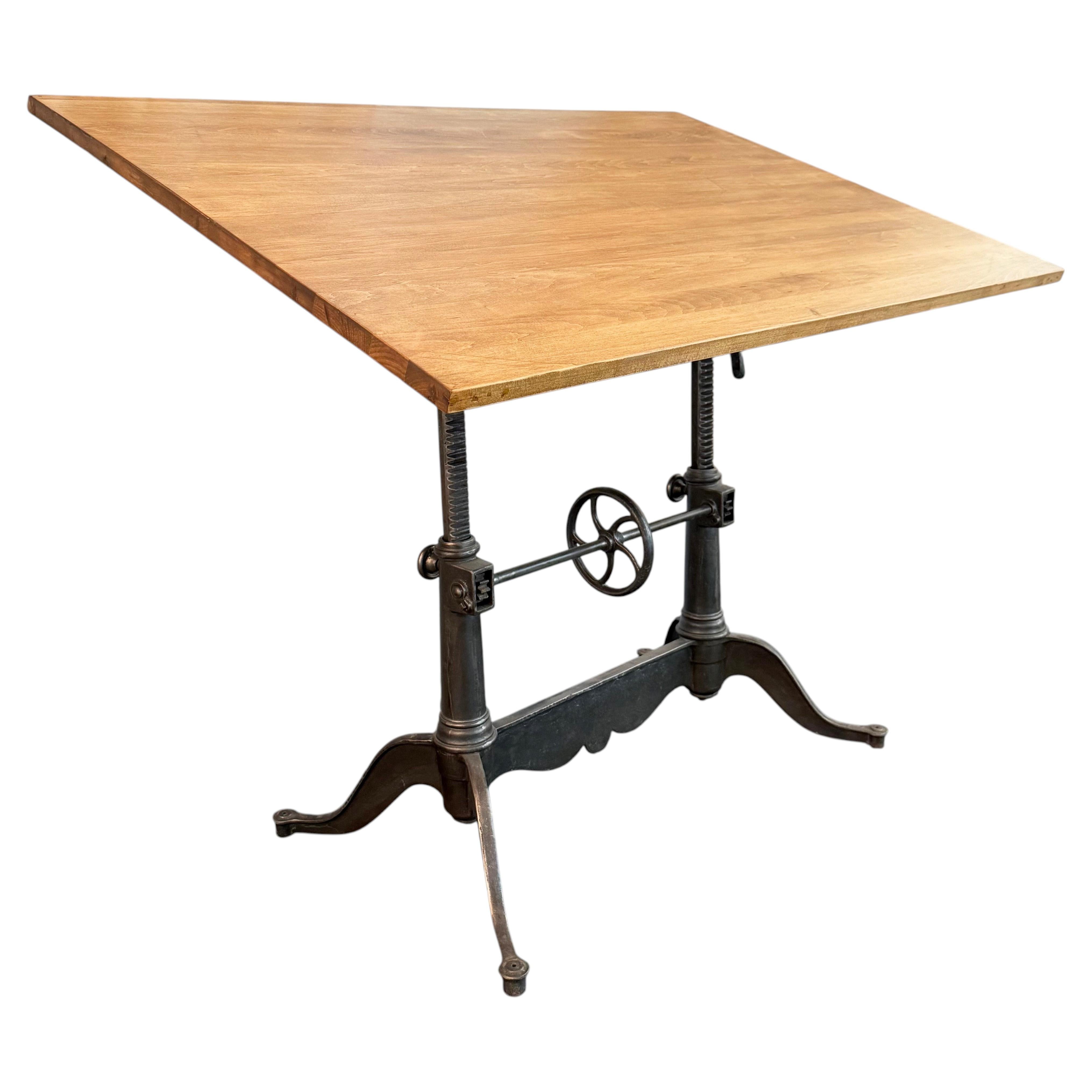 Antique Gunmetal Cast Iron And Pine Drafting Table By Keuffel & Esser