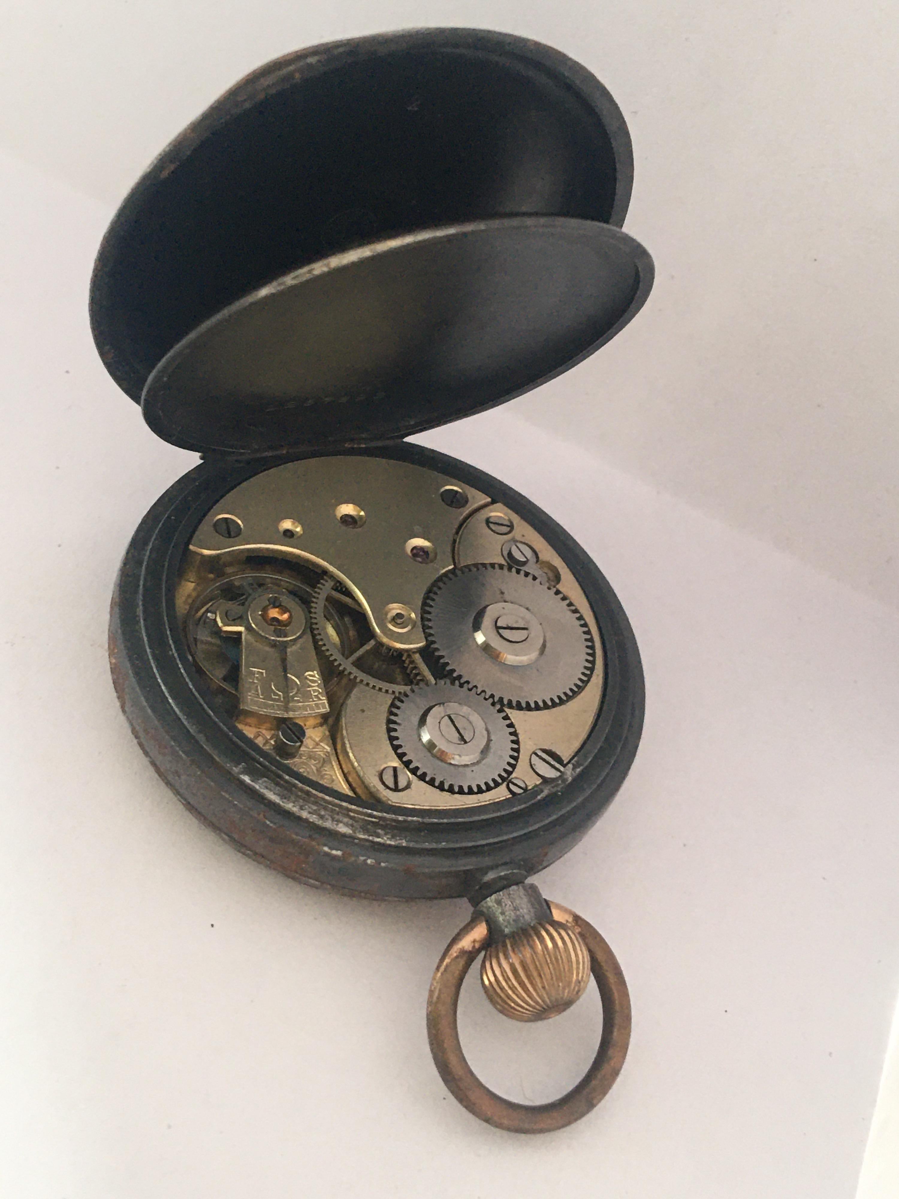 Antique Gunmetal Hand Winding Omega Lever Pocket Watch 8
