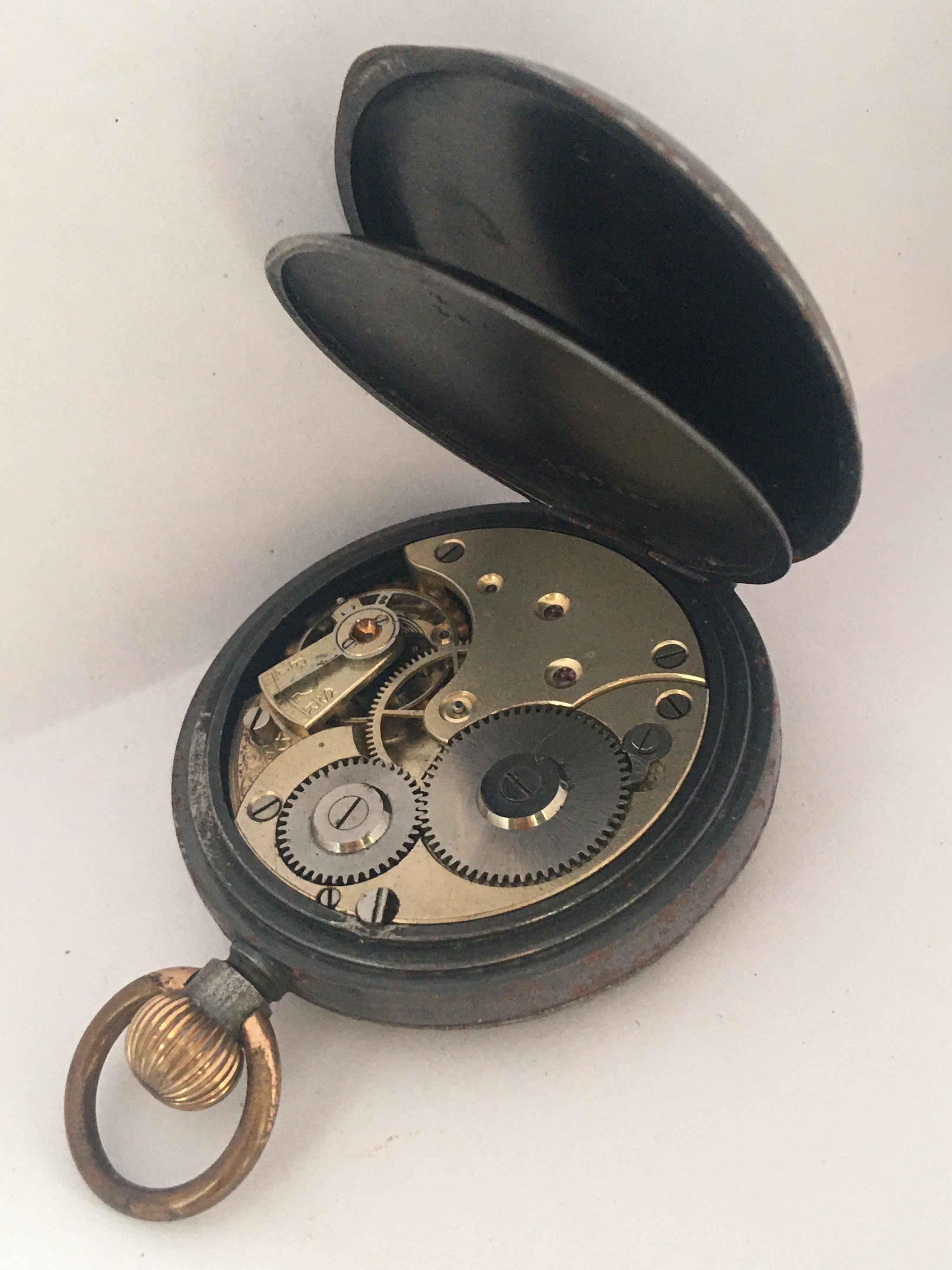 Antique Gunmetal Hand Winding Omega Lever Pocket Watch 1