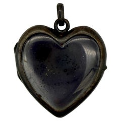 Antique Gunmetal Heart Locket Pendant Glass Locket Back