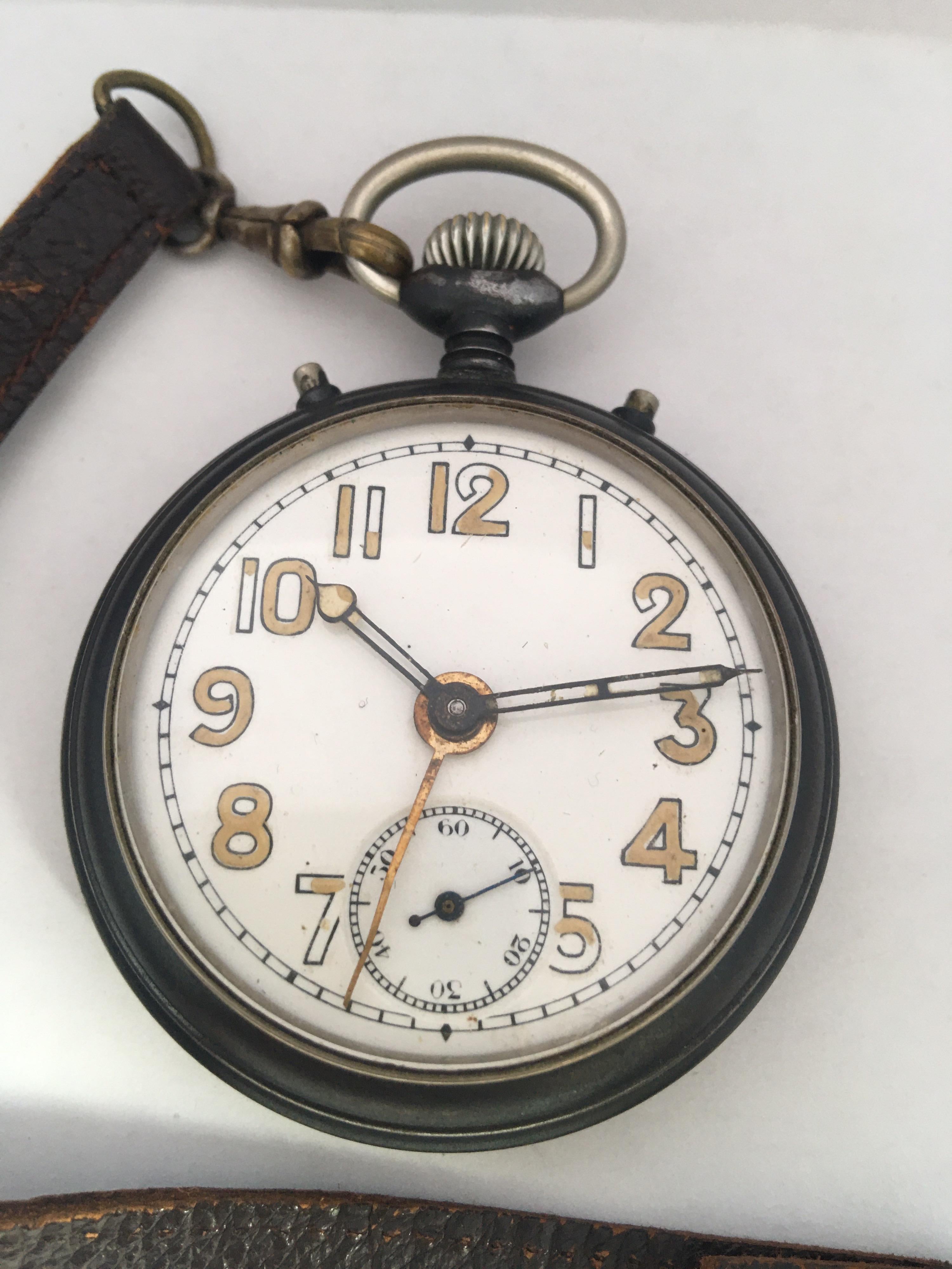 Antique Gunmetal Junghans Mechanical Travel Alarm Clock or Pocket Watch For Sale 4