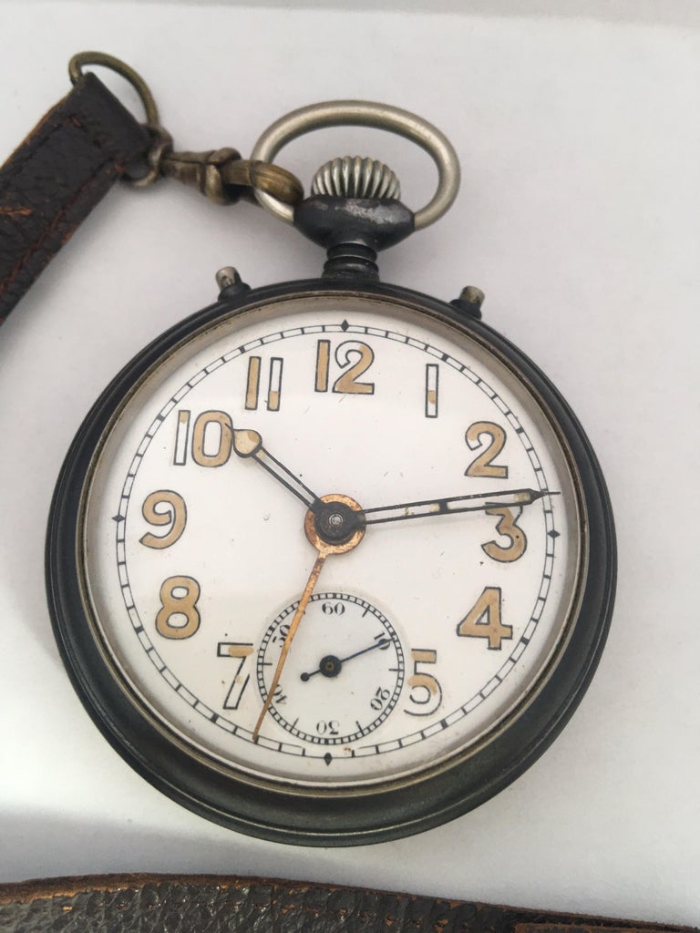Antique Gunmetal Junghans Mechanical Travel Alarm Clock or Pocket Watch