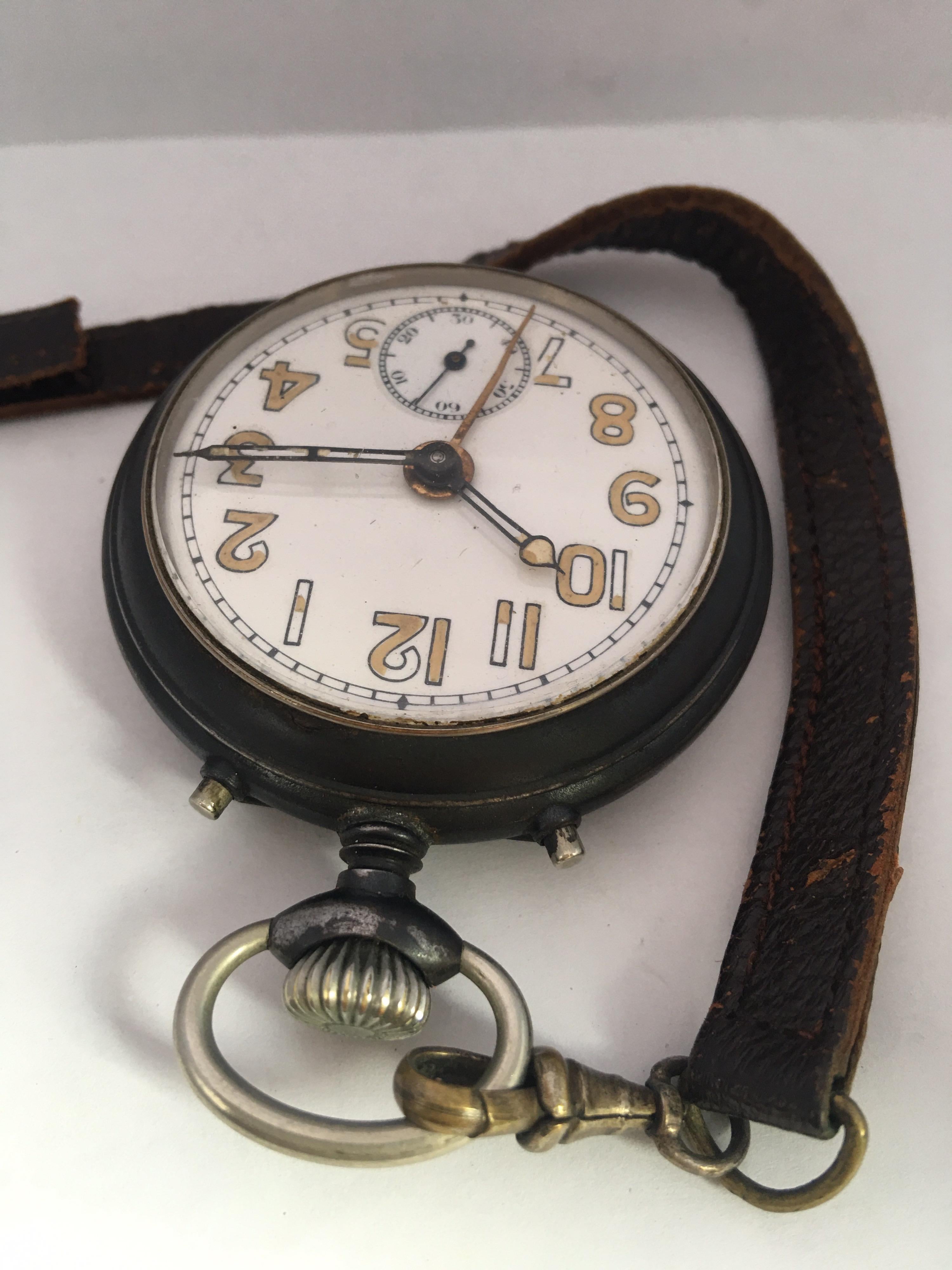 Antique Gunmetal Junghans Mechanical Travel Alarm Clock or Pocket Watch For Sale 5
