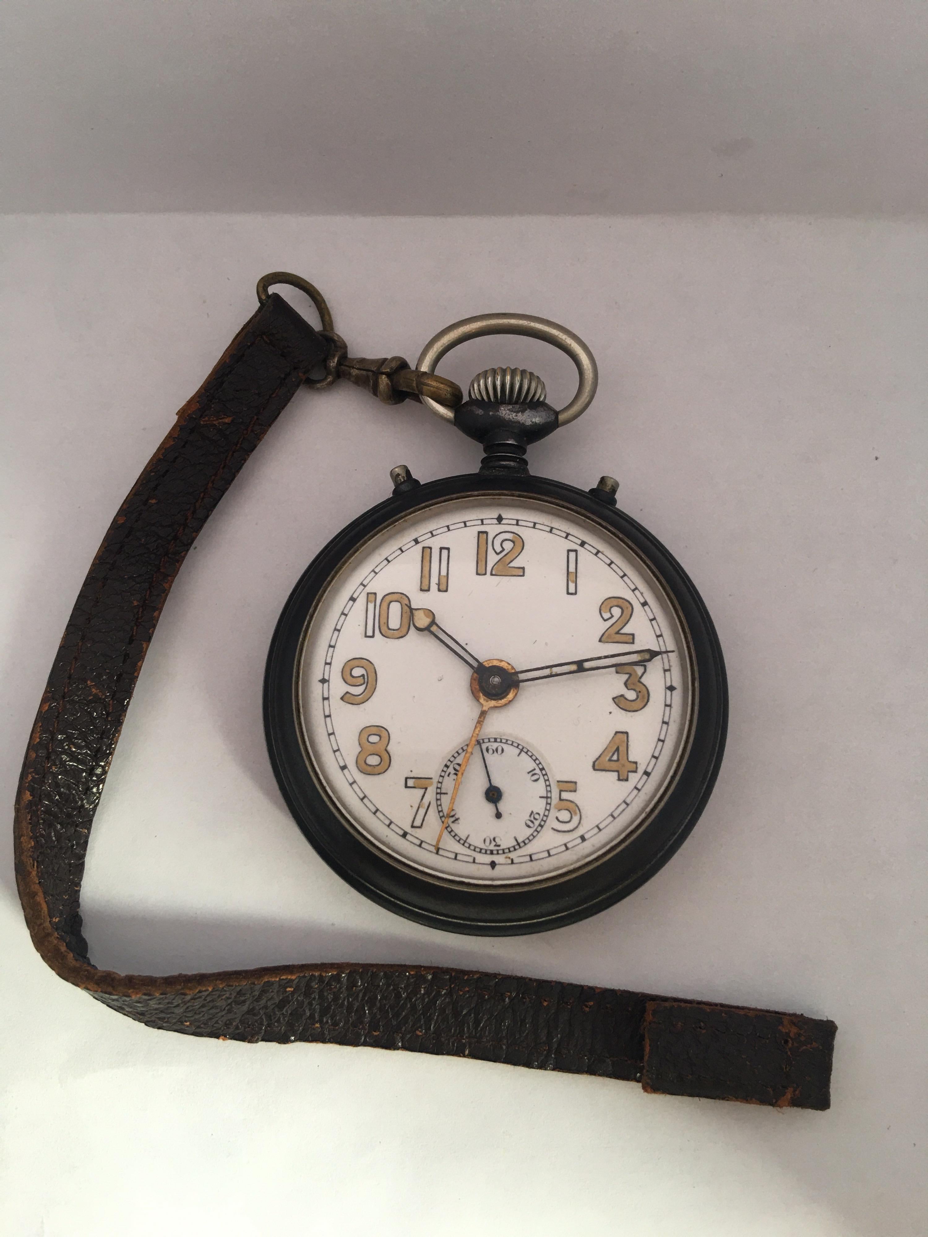 Antique Gunmetal Junghans Mechanical Travel Alarm Clock or Pocket Watch For Sale 6