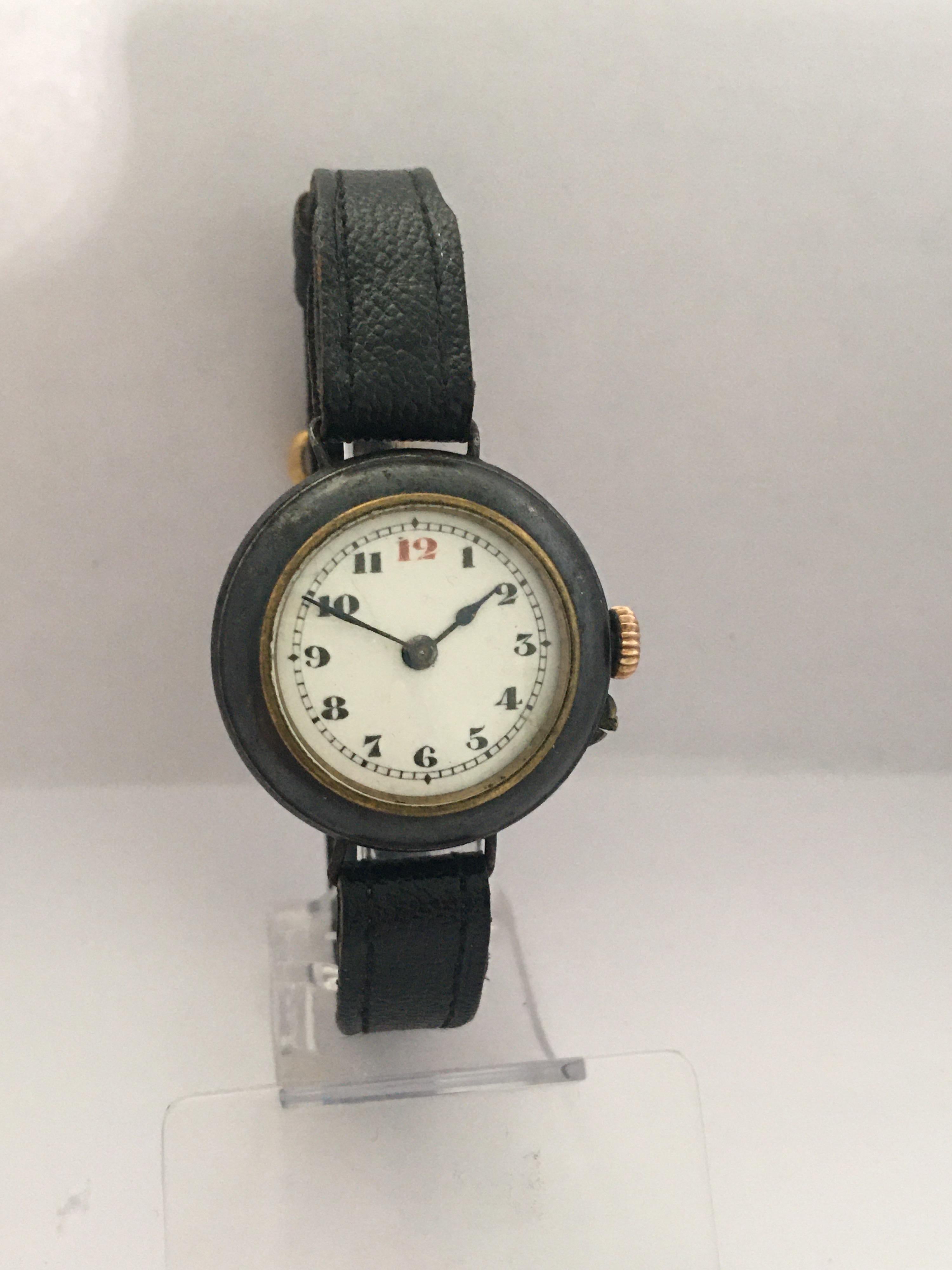 Antique Gunmetal Mechanical Ladies Trench Watch For Sale 7