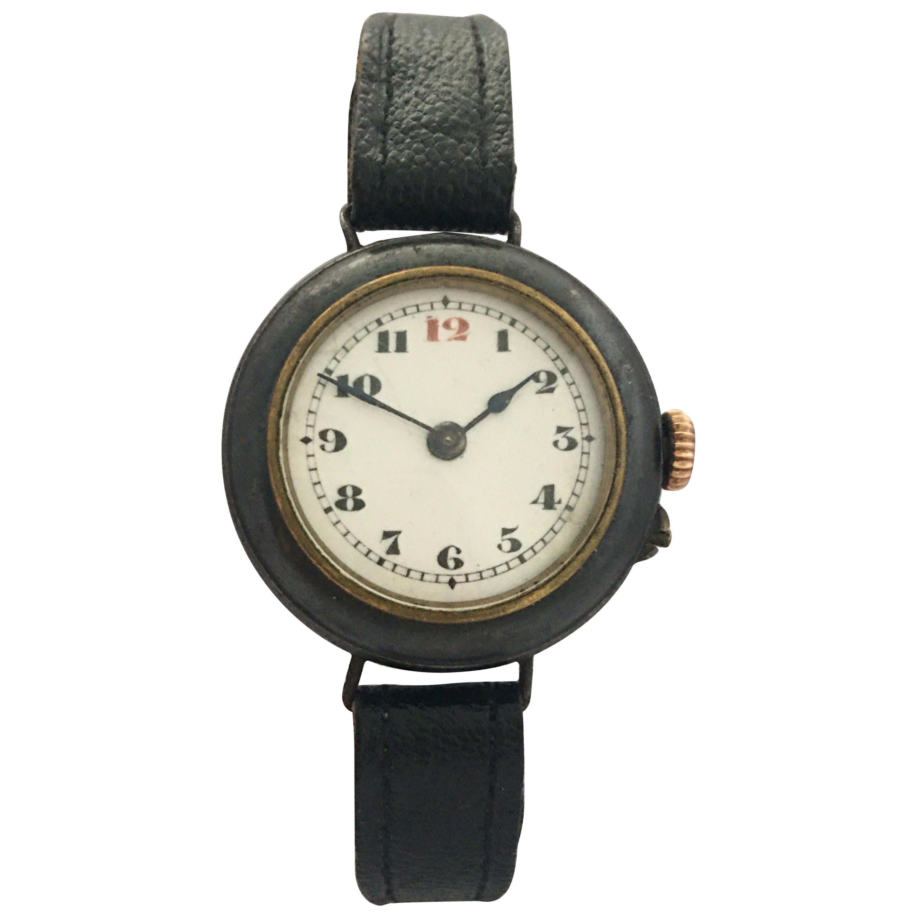 Antique Gunmetal Mechanical Ladies Trench Watch For Sale