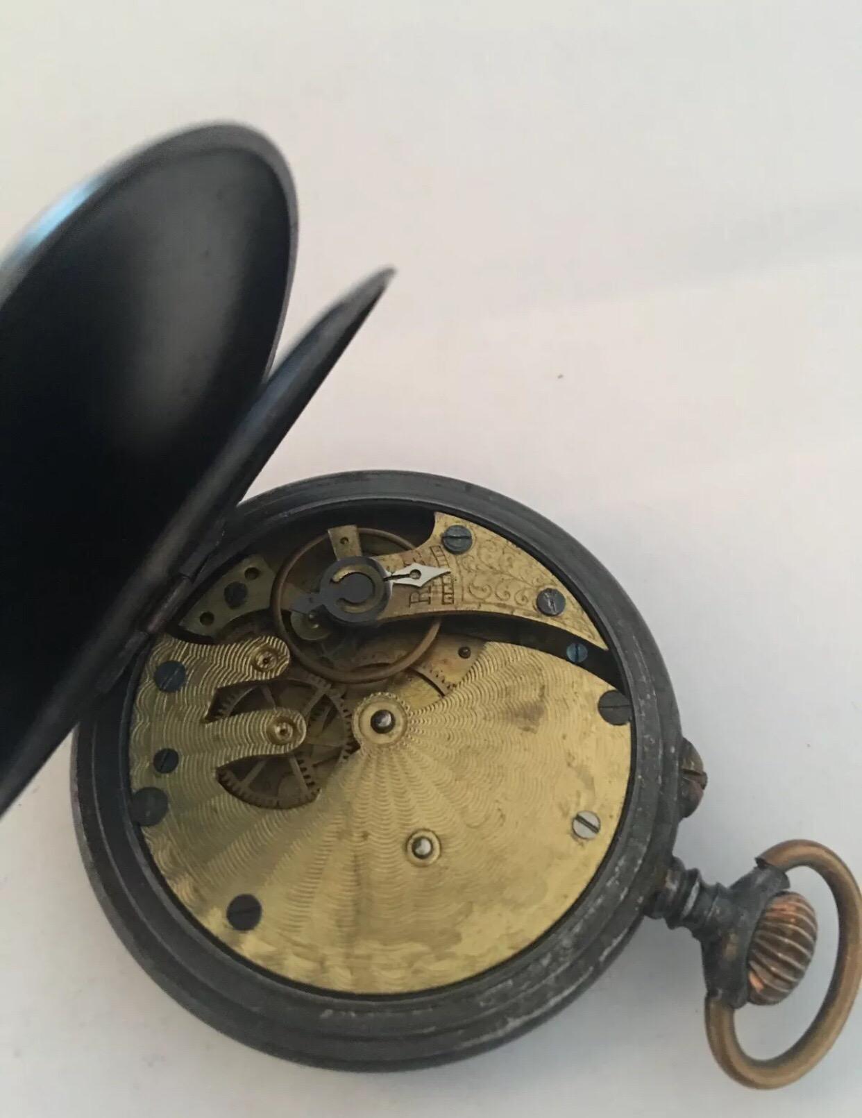 Women's or Men's Antique Gunmetal Pocket Watch For Sale