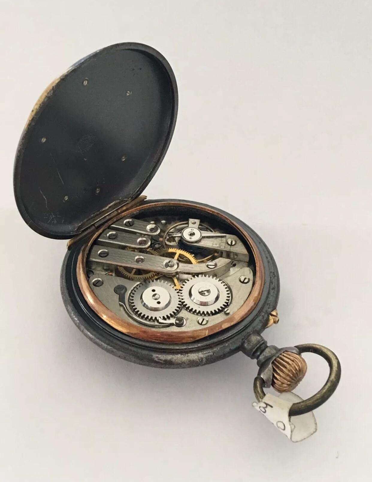 Antique Gunmetal and Silver Moonphase Calendar Pocket Watch 5