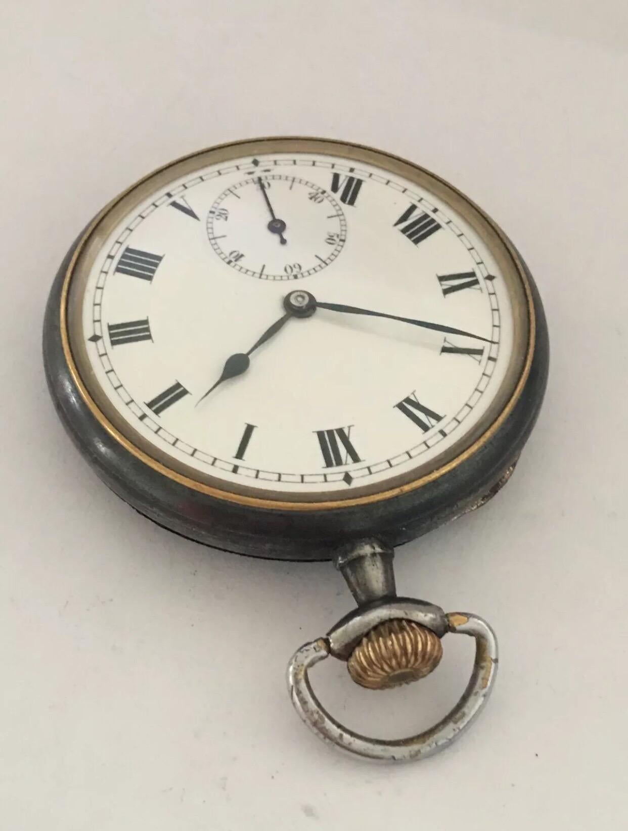 Antique Gunmetal Stem-Wind Pocket Watch In Good Condition For Sale In Carlisle, GB