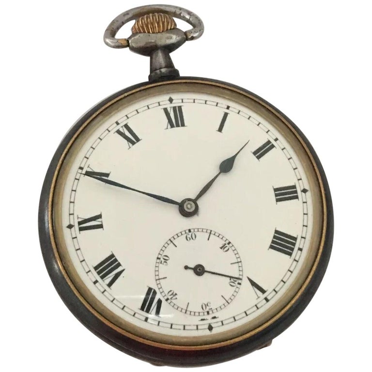 Antique Gunmetal StemWind Pocket Watch For Sale at 1stDibs