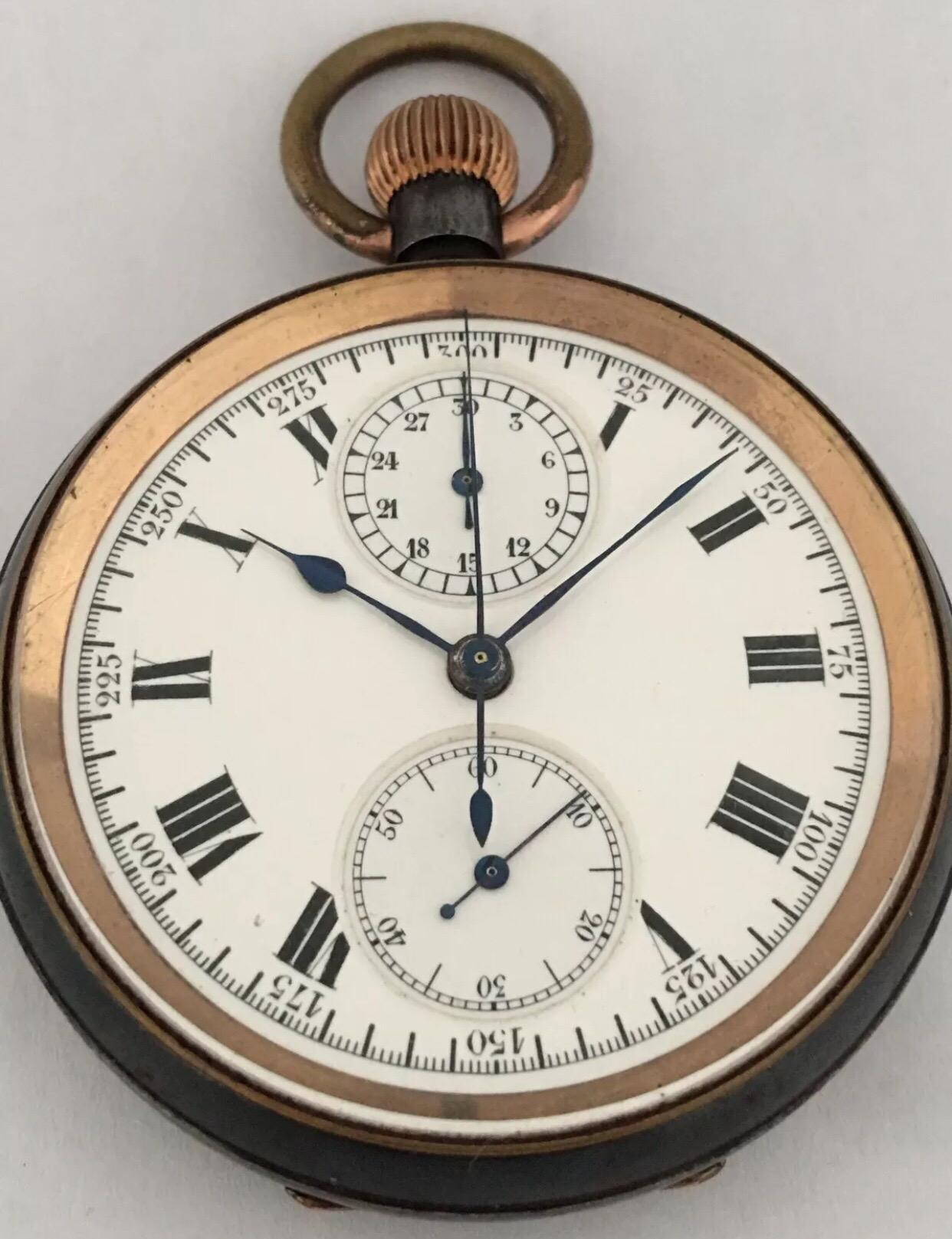 Antique Gunmetal Swiss Chronograph Lever Pocket Watch with swift centre seconds In Good Condition In Carlisle, GB