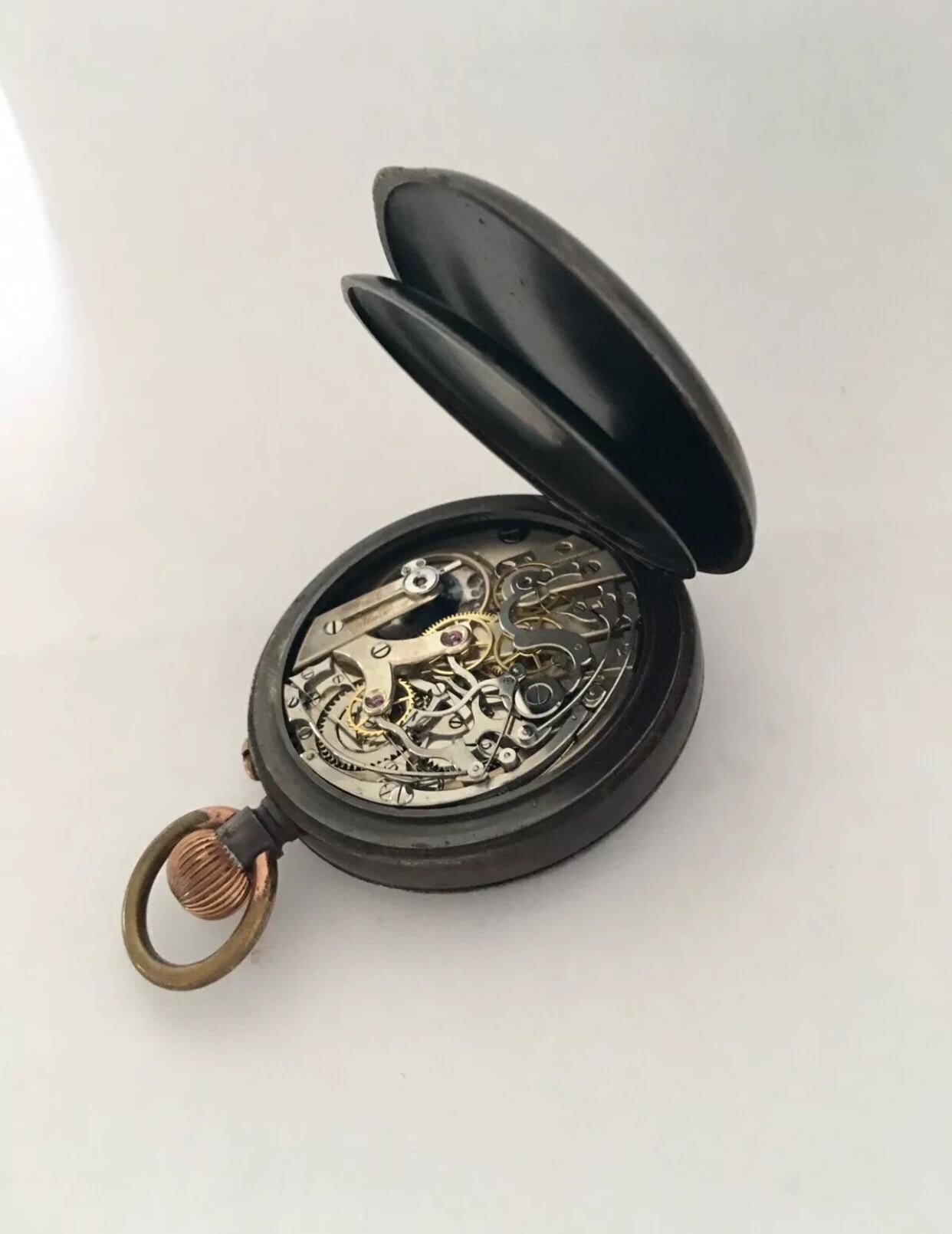 Antique Gunmetal Swiss Chronograph Lever Pocket Watch with swift centre seconds 2