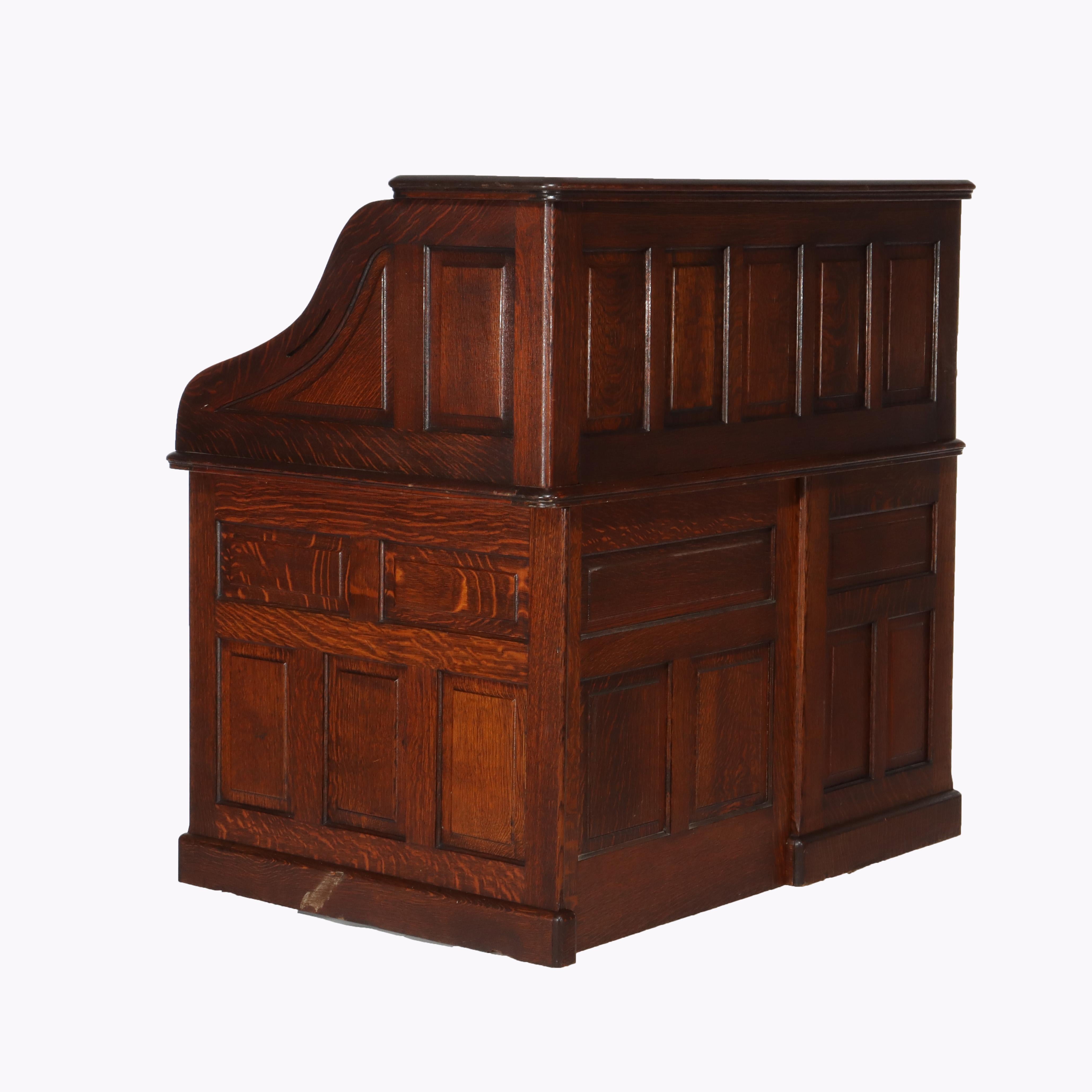 Antike Gunn Möbel Co. Eiche S-Roll Top Paneled Single Pedestal Desk c1900 im Angebot 1