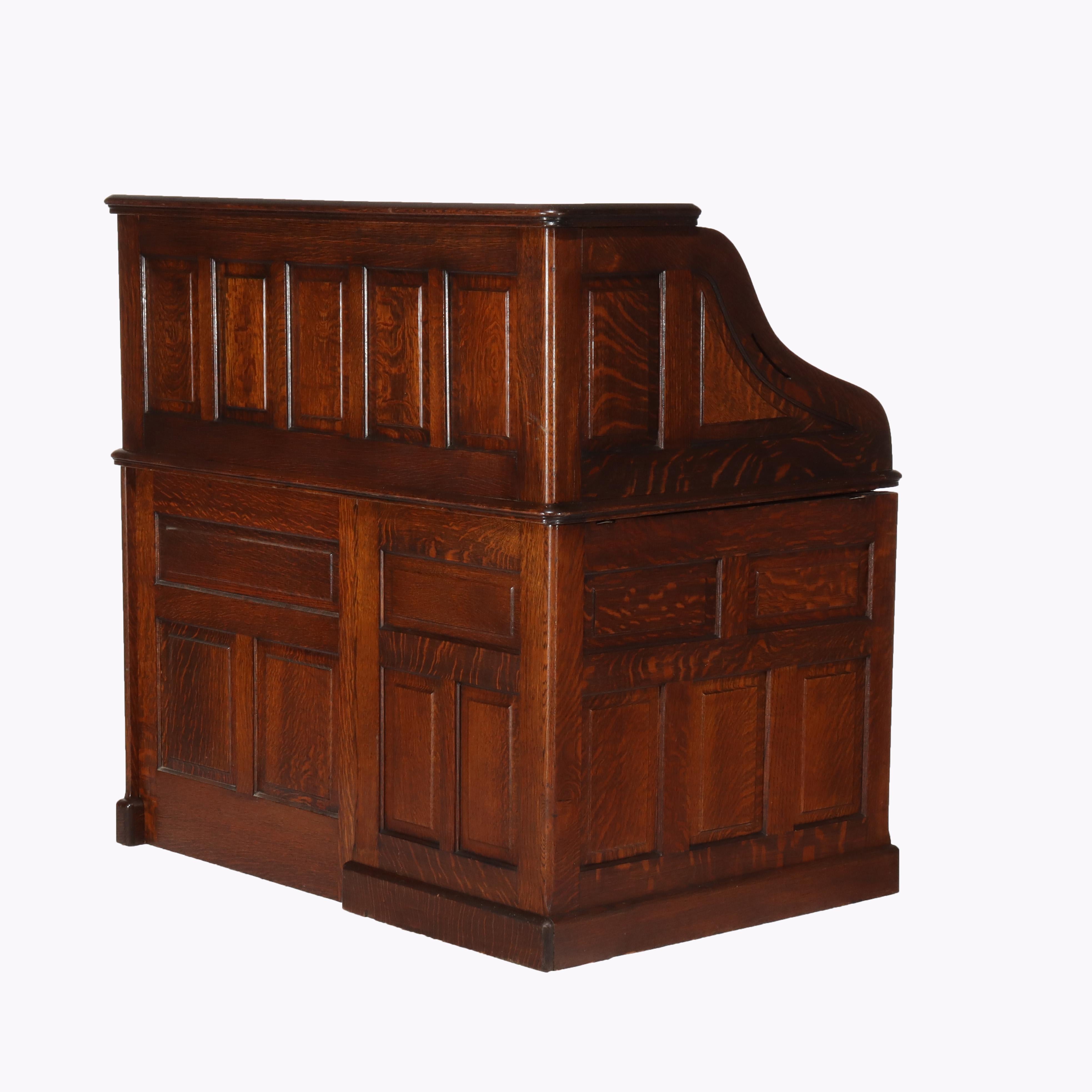 Antike Gunn Möbel Co. Eiche S-Roll Top Paneled Single Pedestal Desk c1900 im Angebot 3