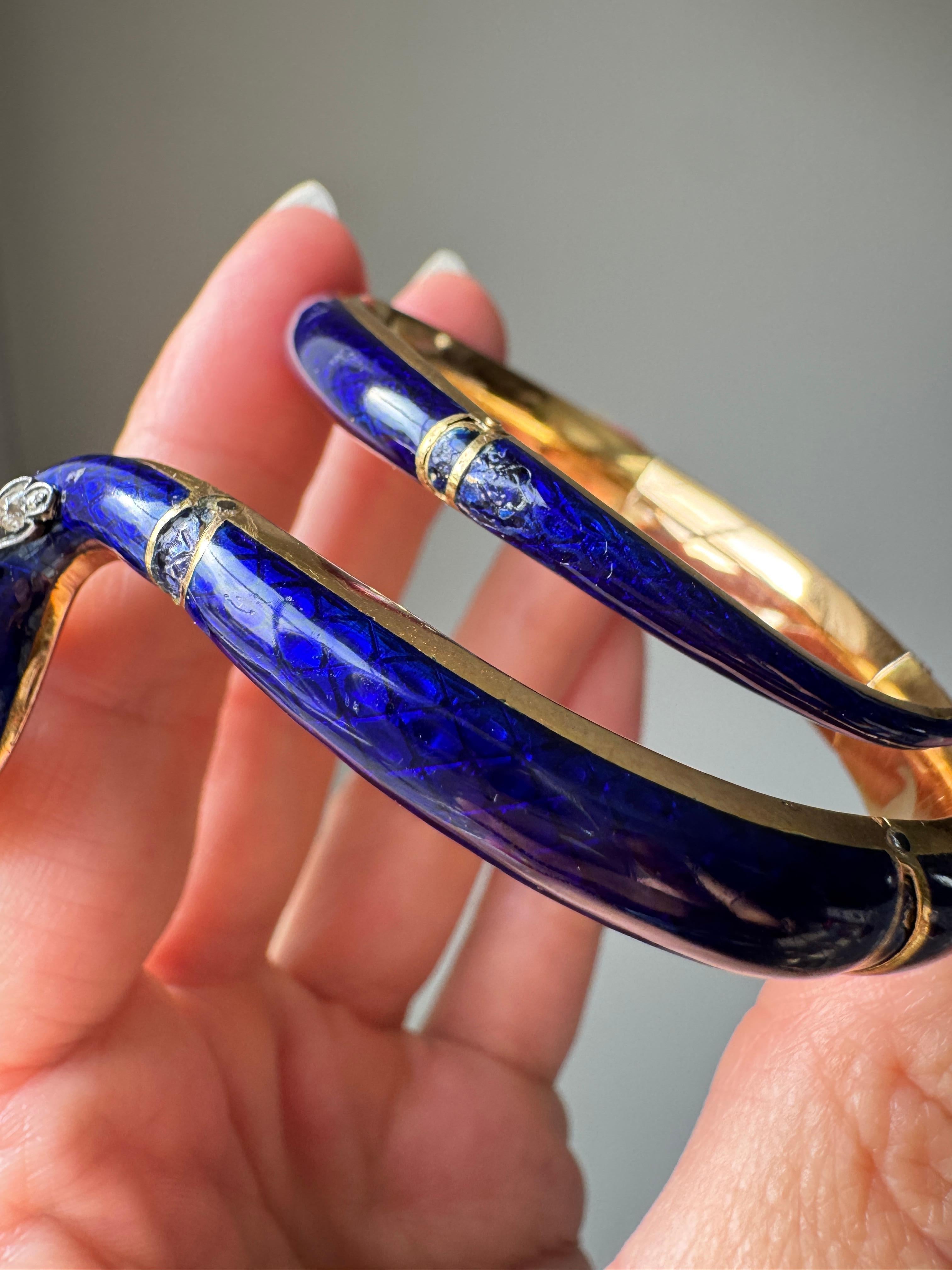 Bracelet serpent en émail bleu et diamants Gustaf Mollenborg C1840 en vente 1