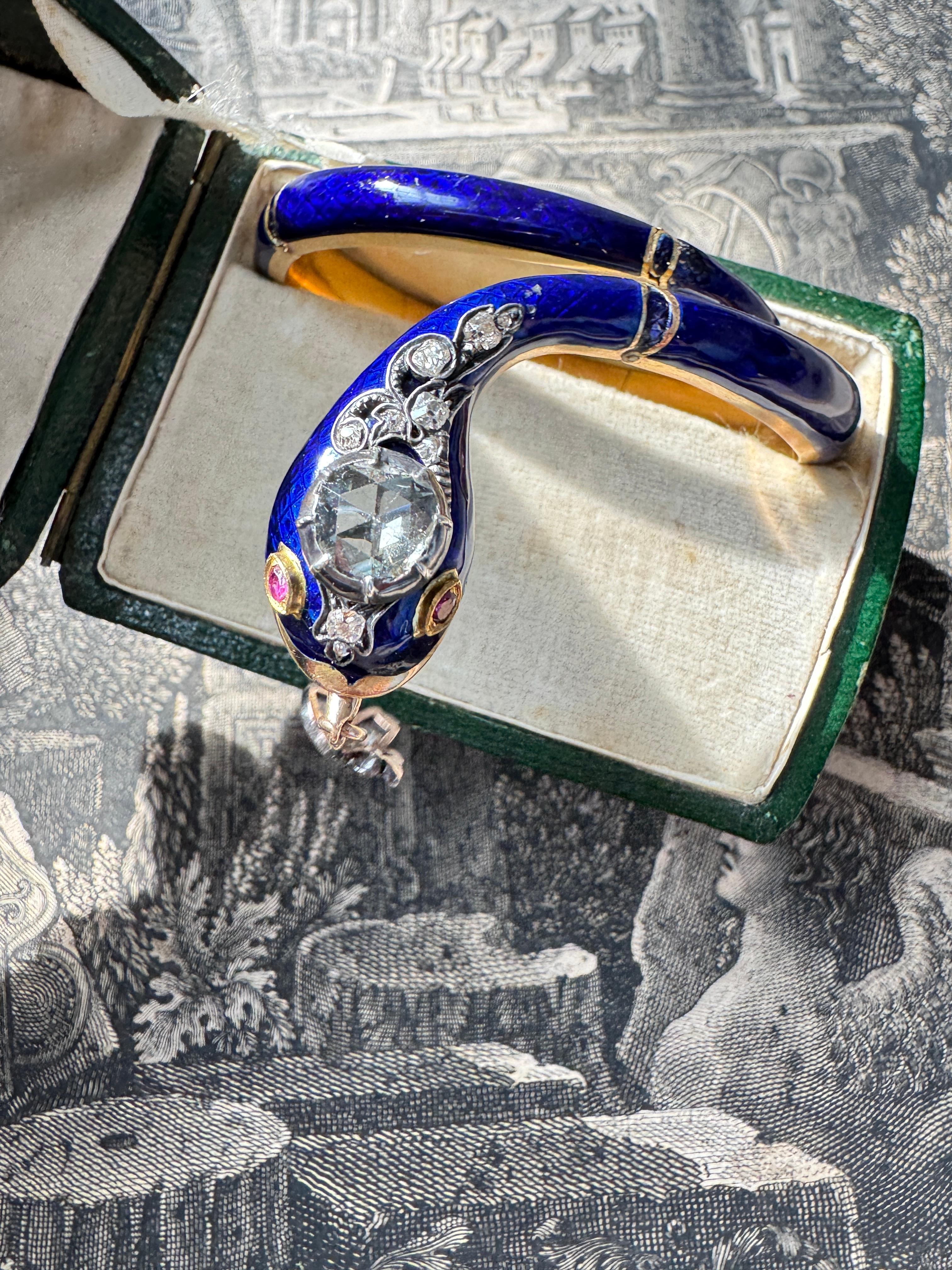Bracelet serpent en émail bleu et diamants Gustaf Mollenborg C1840 en vente 2