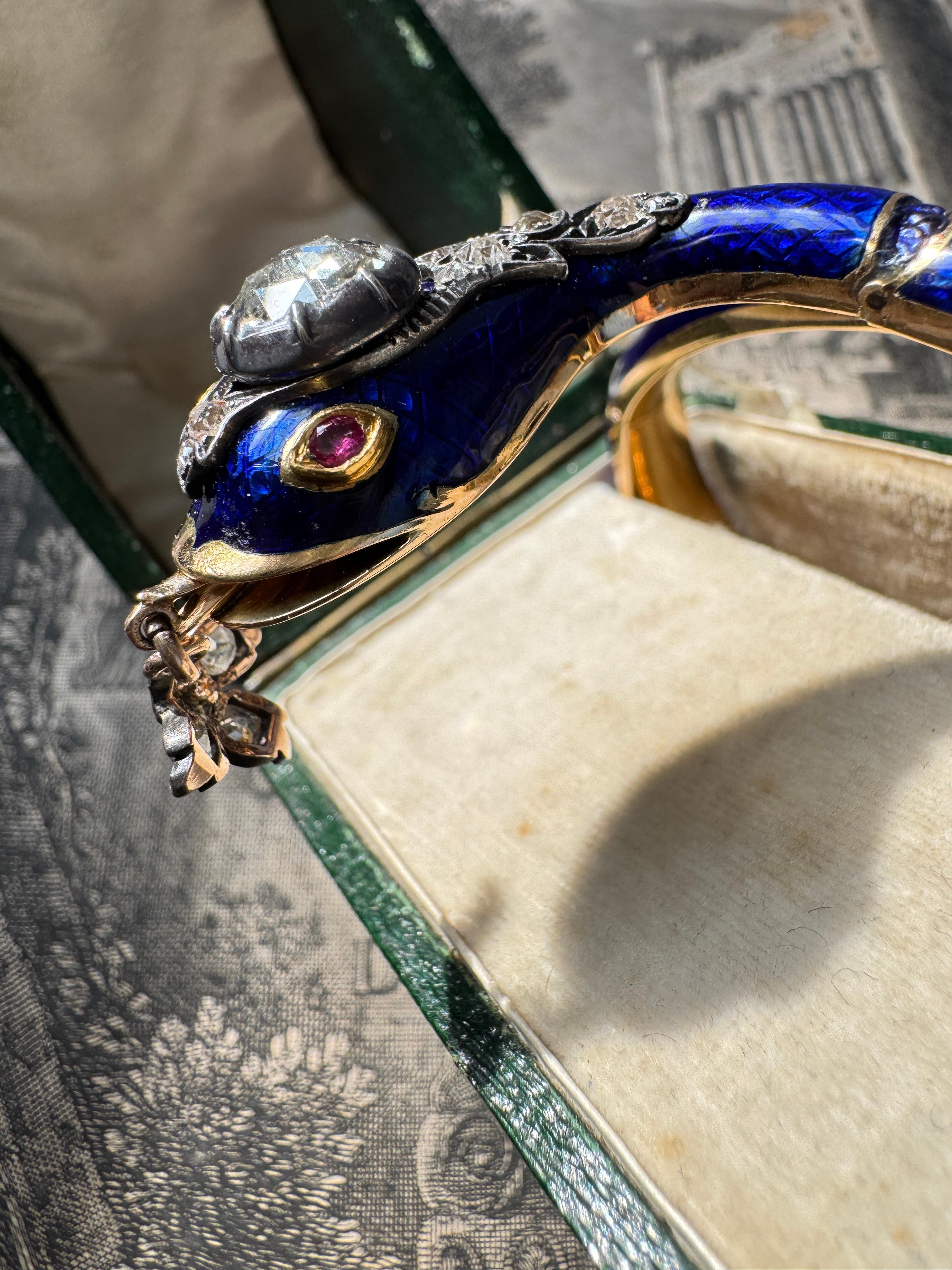 Bracelet serpent en émail bleu et diamants Gustaf Mollenborg C1840 en vente 4