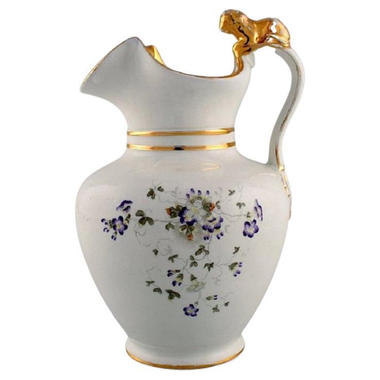 Antique Gustafsberg Chocolate Jug in Porcelain with a Lion on the Handle
