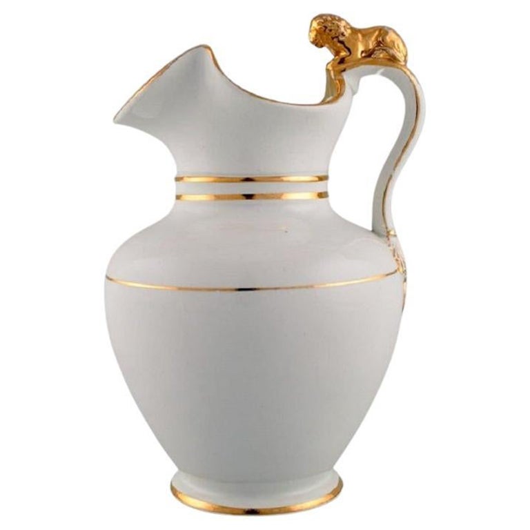 Antique Gustafsberg Chocolate Jug in Porcelain with a Lion on the Handle