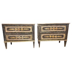 Antique Gustation Style Hand Carved Painted Grey/ Green Chests