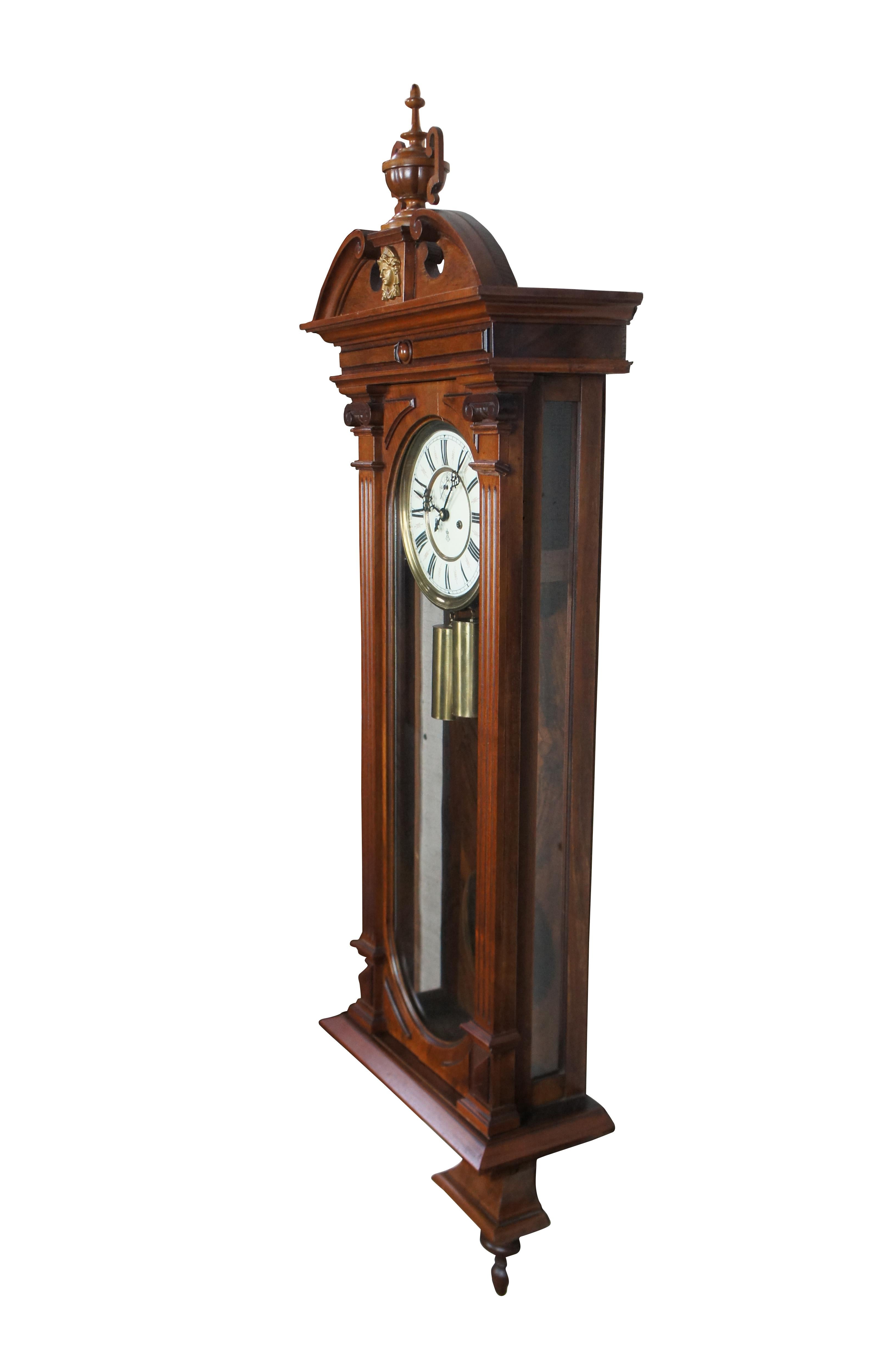 Antique Gustav Becker Vienna German Carved Victorian Walnut Regulator Wall Clock In Good Condition In Dayton, OH